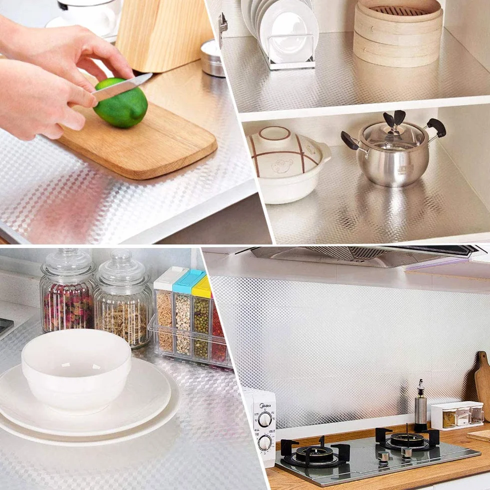 Feuille Aluminium Autocollante 40cm x 2M Rouleaux Anti-moisissure Etanche Anti-Huile Cuisine Argent