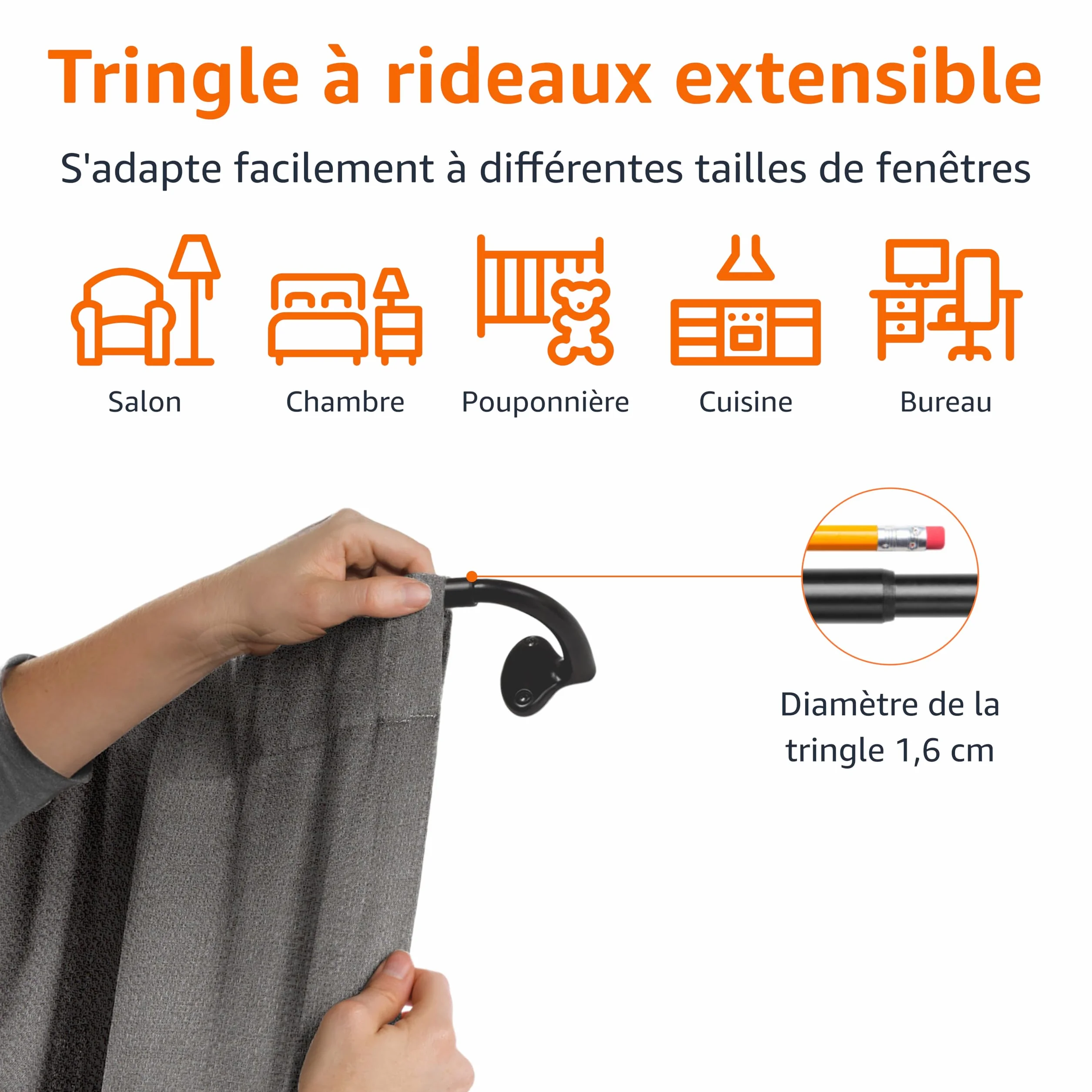 Amazon Basics Tringle à rideaux extensible d'intérieur 71-122 cm - Noir