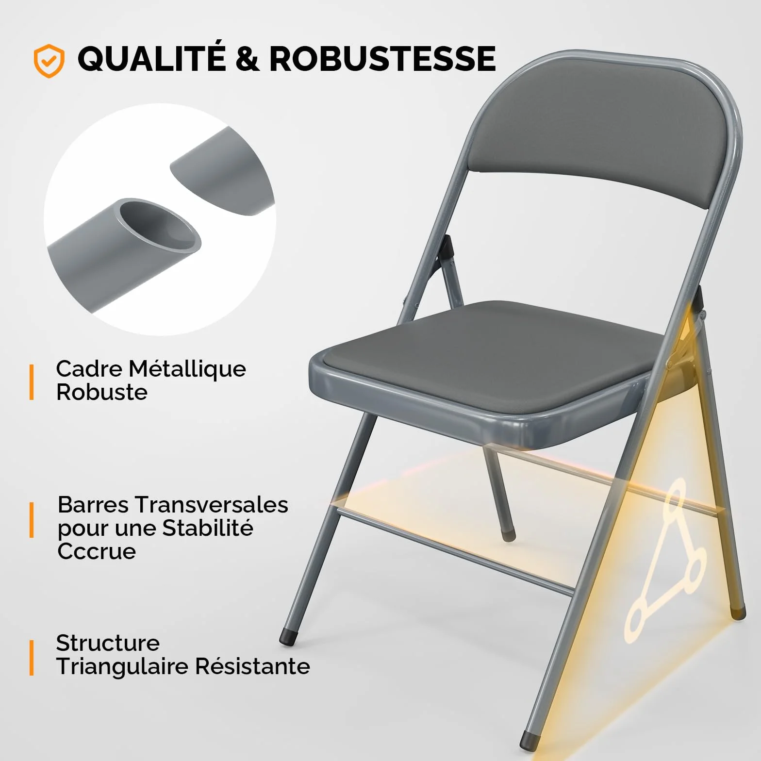 Bonnlo Lot de 6 Chaises Pliantes avec Assie en PU, Empilables et Portables, avec Structure en Fer Supportant Jusqu'à 158 kg, Idéales pour la Maison, le Bureau, les événements ＆ les Fêtes (6, Gris, PU)