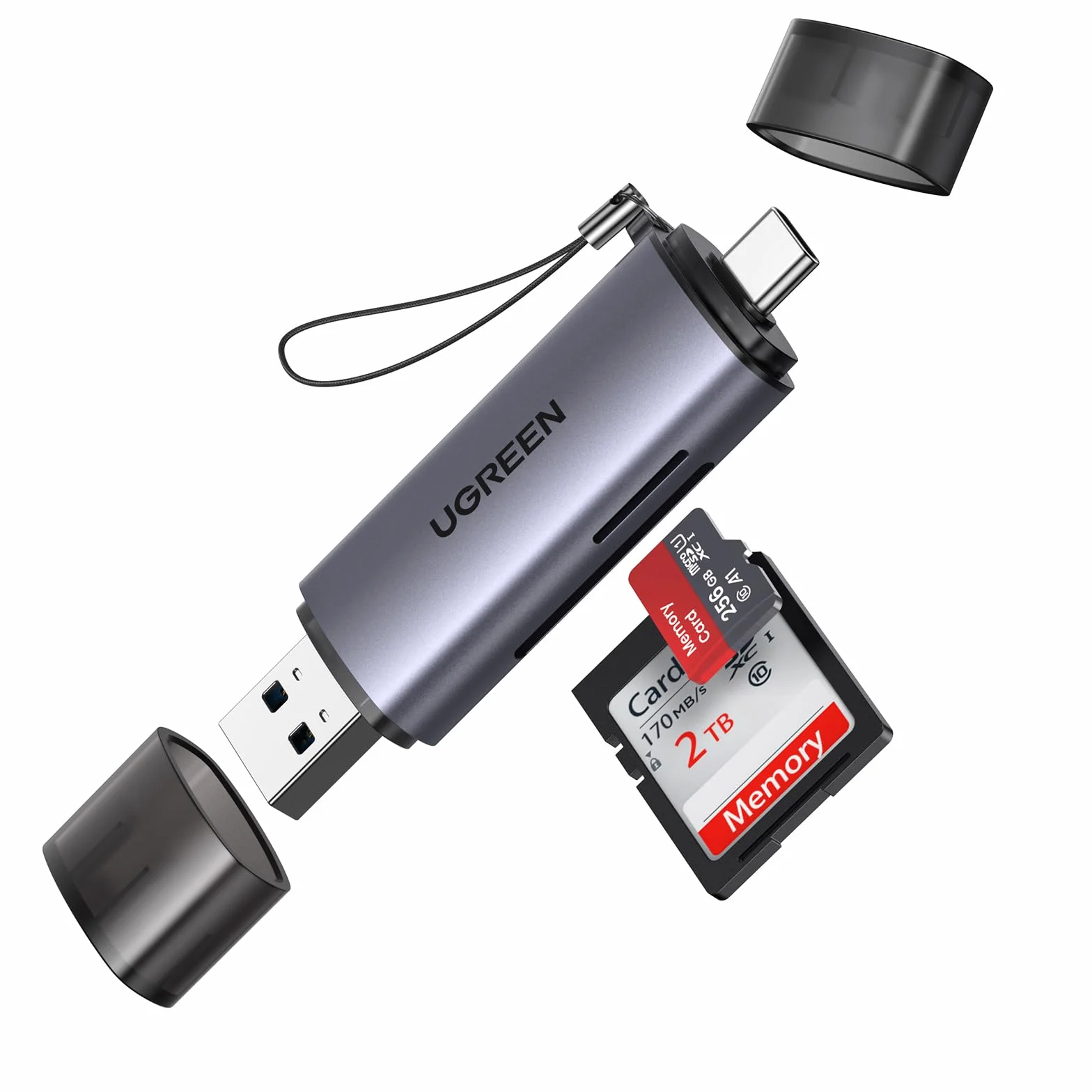 UGREEN Czytnik kart USB 3.0 i USB C Zewnętrzne czytniki kart pamięci TF i SD USB 2 w 1 Kompatybilne z systemami Windows, Mac OS, Linux, Android i iOS.