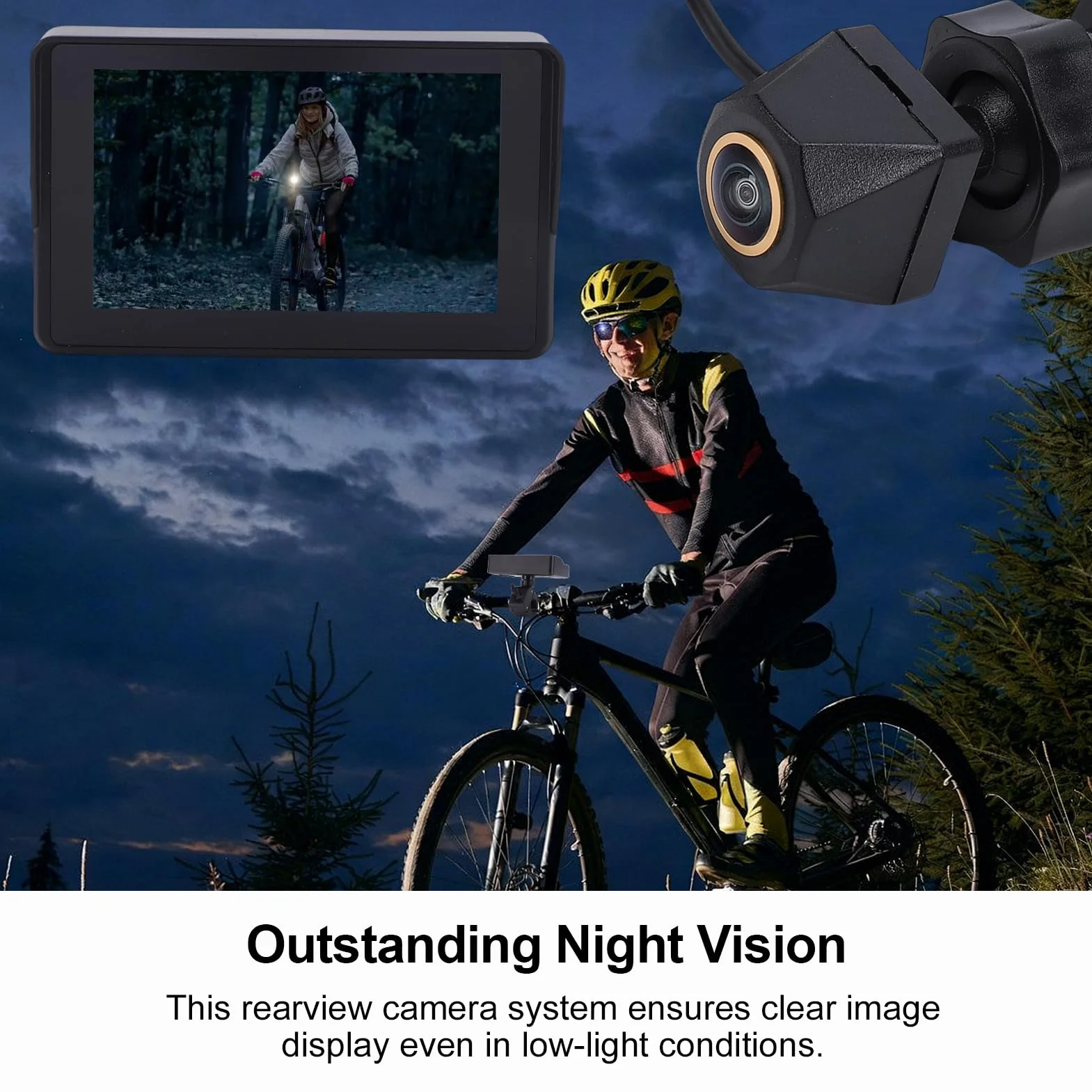 Shkalacar Rowerowa kamera cofania, kamera 1080P z 5-calowym monitorem, noktowizorem, szerokim kątem widzenia 110° do rowerów górskich, rowerów górskich