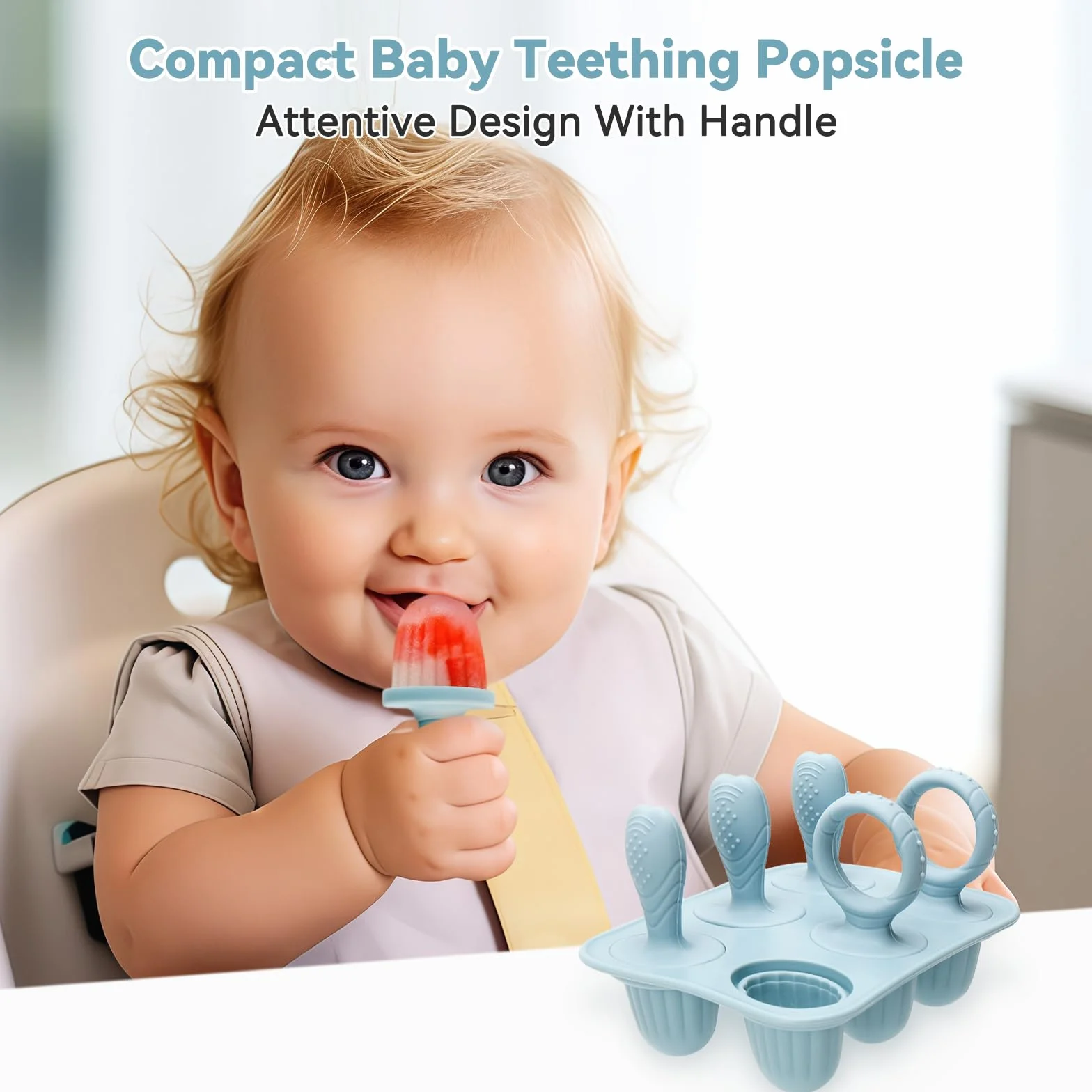 Mini Moule à Glace Bébé Réutilisable 6 Pochons Silicone Alimentaire Sans BPA Popsicle Enfant avec Bâtonnets Compatible Lave-vaisselle Bleu
