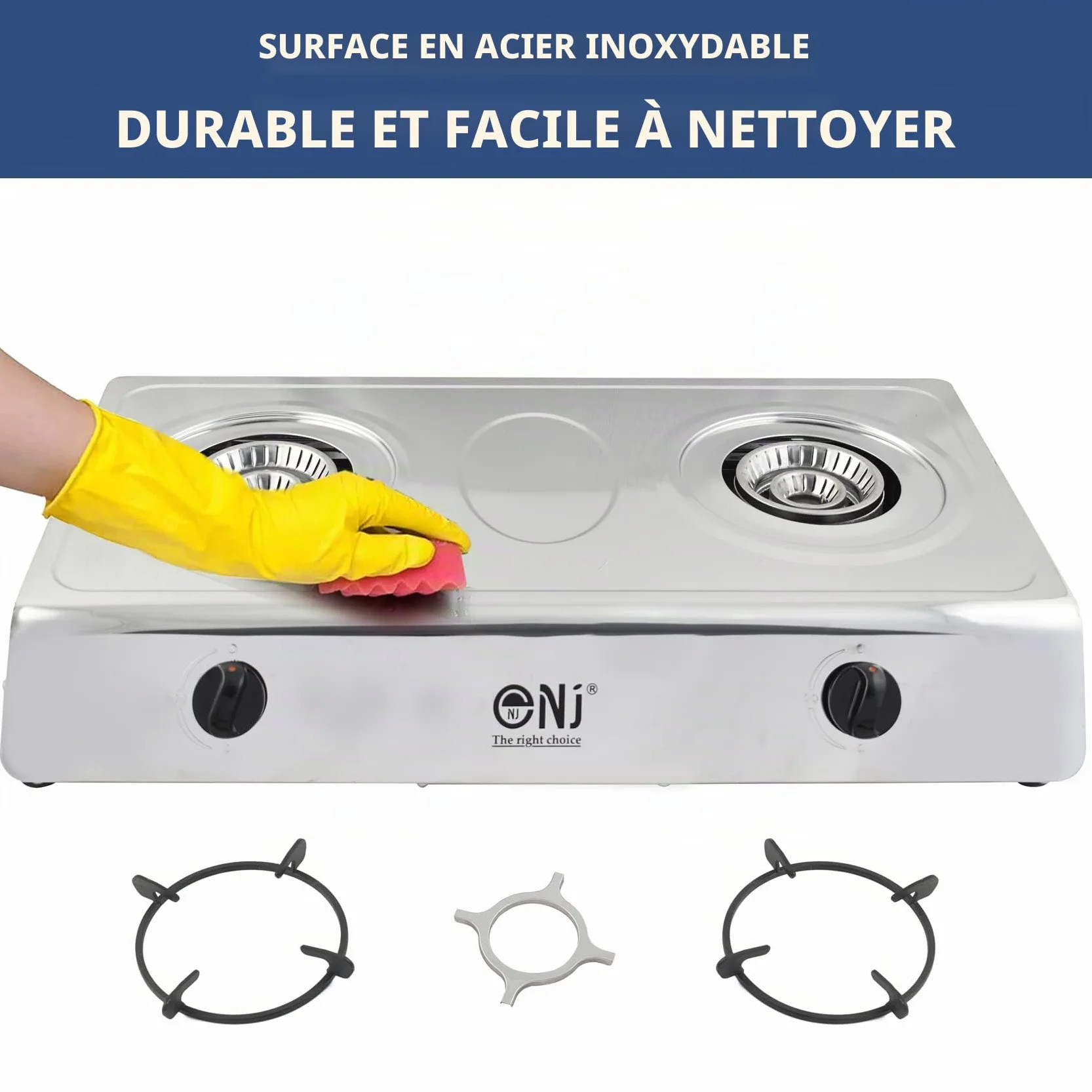 NJ-200 Réchaud à Gaz - 2 Feux Plaque de Cuisson Portable GPL 8.8kW