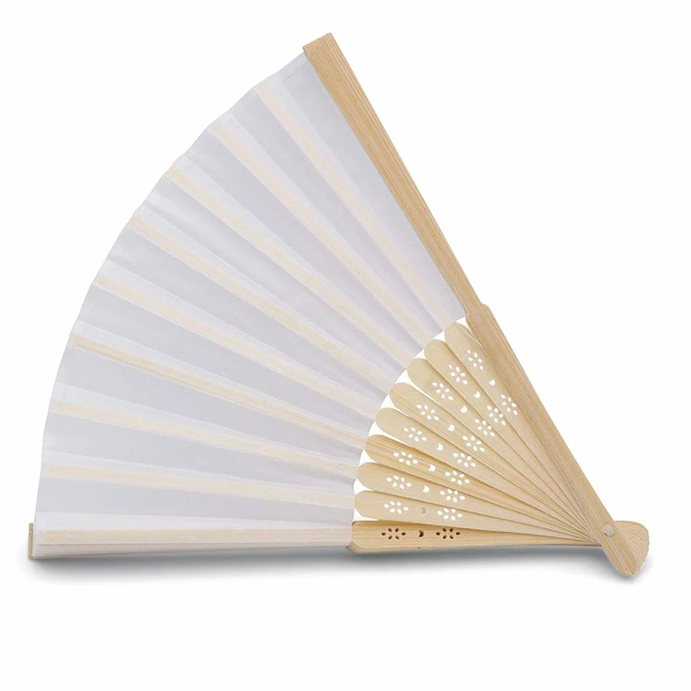 OLILLY - 50 Eventails de Qualité en Tissu Blanc et Bambou (Blanc, 50 Eventails) Pour Mariage et fiançailles