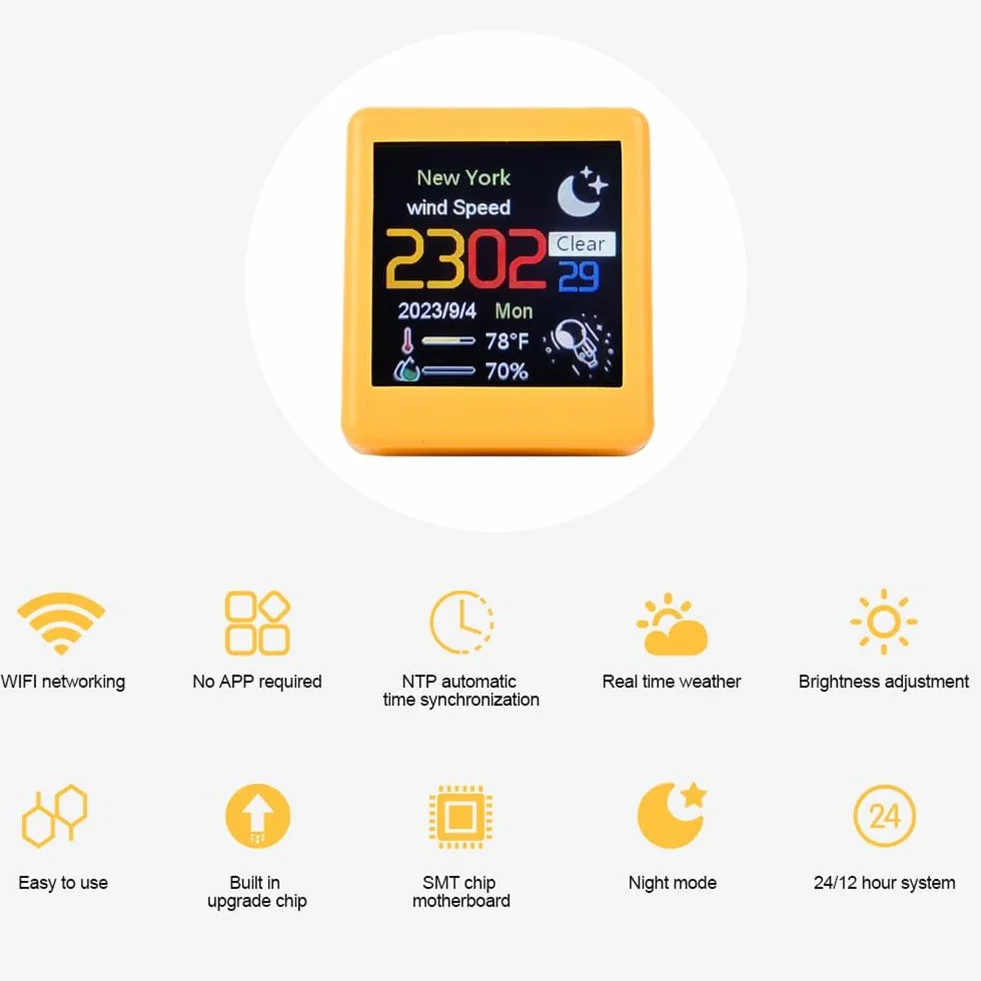 Intelligente Horloge de Station Météo WiFi avec Animations GIF, DéCoration de Bureau