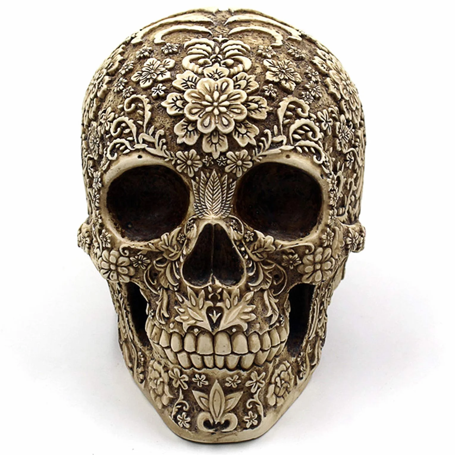 Statue Tête de Mort 20,6 cm, Décoration d'Halloween Crâne Humain en Résine