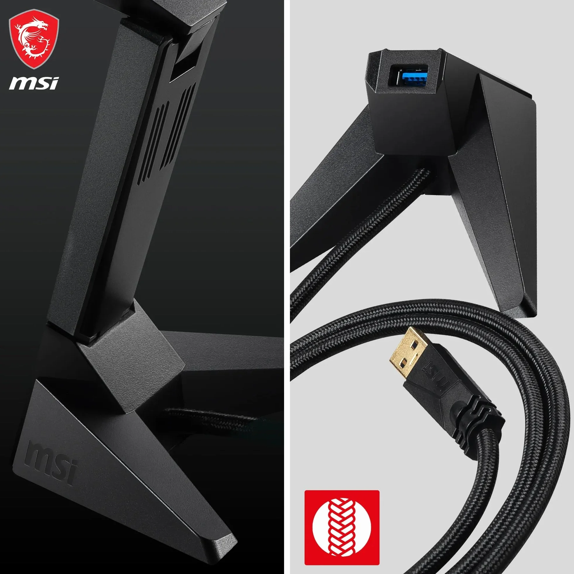MSI AXE5400 trójpasmowy adapter USB WiFi 6E – WLAN do 5400 Mb/s (6 GHz, 5 GHz, 2,4 GHz bezprzewodowy), USB 3.2 Gen 1 typu A, MU-MIMO, regulowana antena, formowanie wiązki, WPA3 - przewodowy stojak na