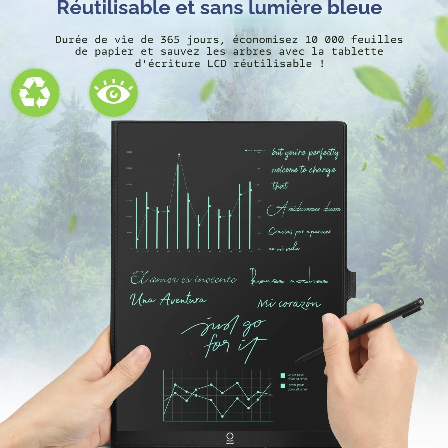 Tablette d'Écriture LCD Adulte 11,5 Pouces avec Housse de Protection Réutilisable