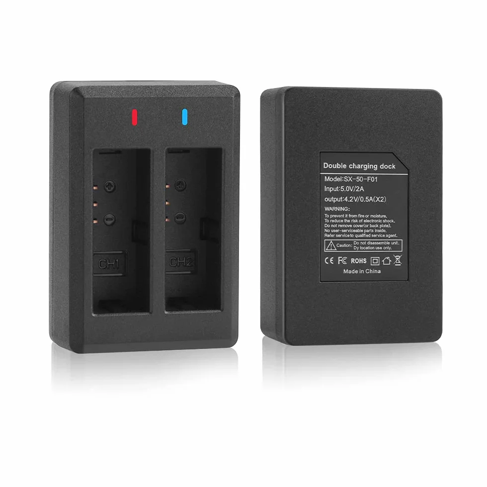 Akumulator 1350mAh (3-pak) z ładowarką do AKASO Brave 7LE(Nie do Brave 7), WOLFANG GA400/GA420/GA460, Rollei 6s Plus/8s Plus/9s Plus/10s Plus/11s Plus, XTU S3/S6, Surfola SF630