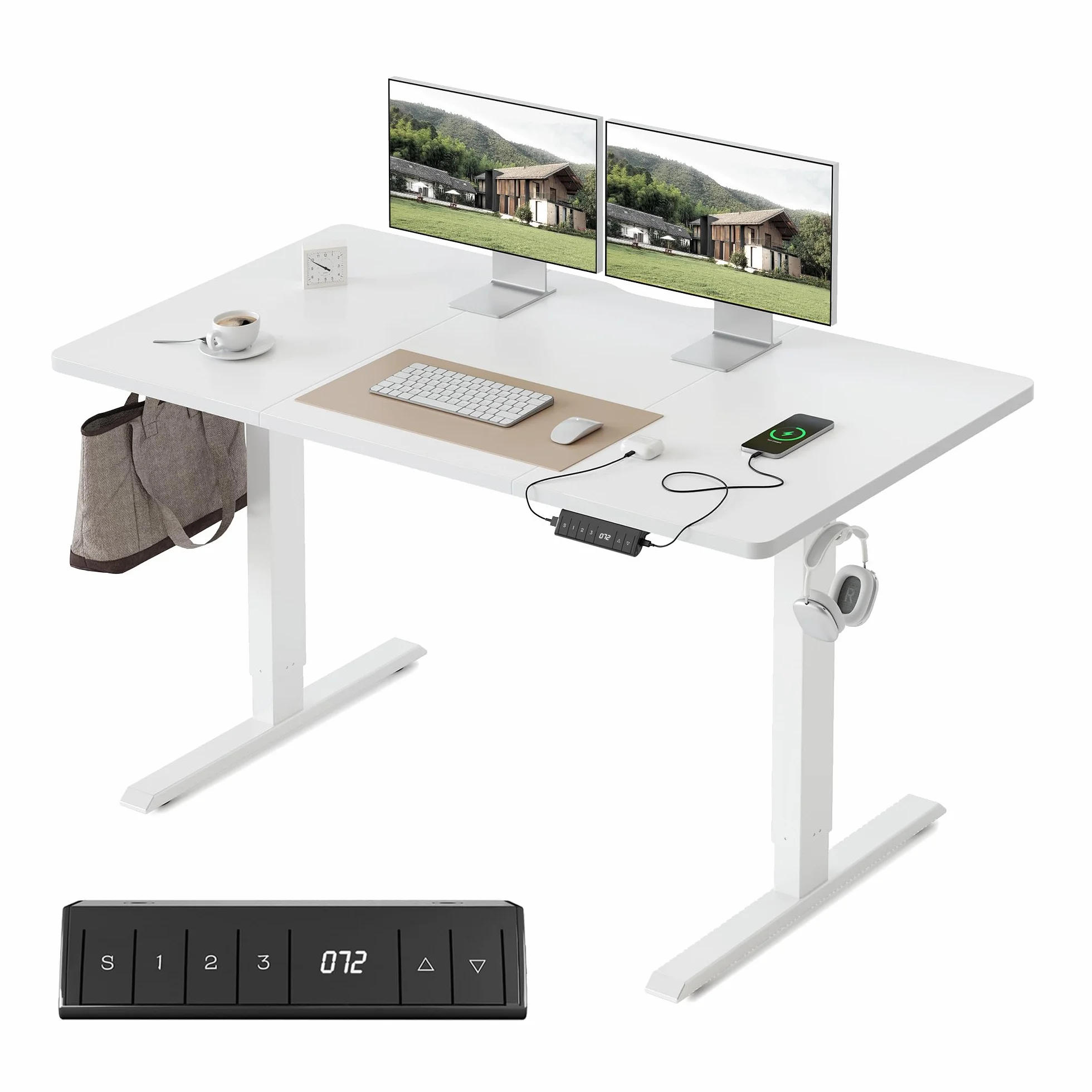 FEZIBO Bureau Électrique Réglable en Hauteur 120 x 60 cm avec Ports USB-A et USB-C, Blanc