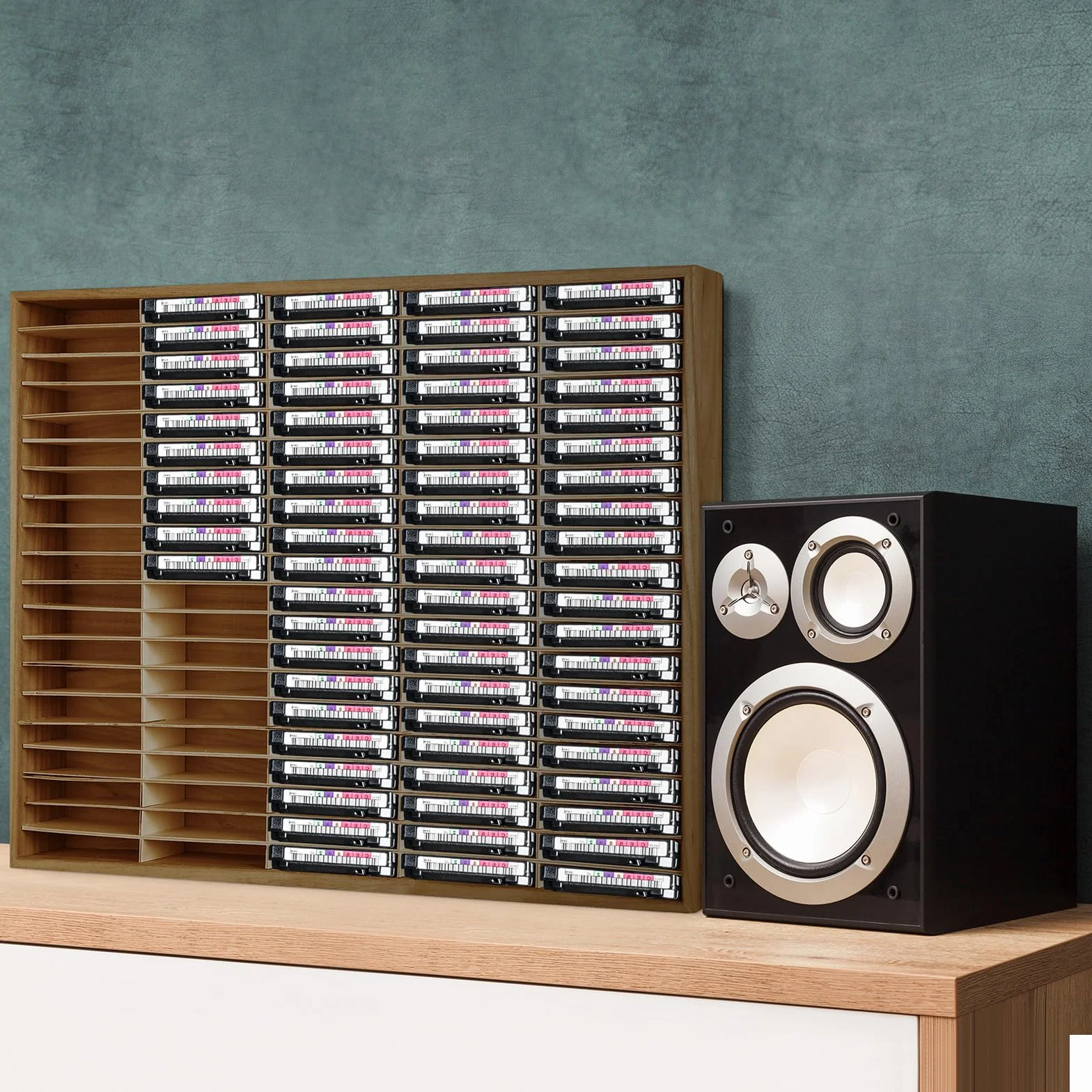 Marsui Support de rangement en bois pour 100 cassettes audio - Pour collections et accessoires audio (marron)
