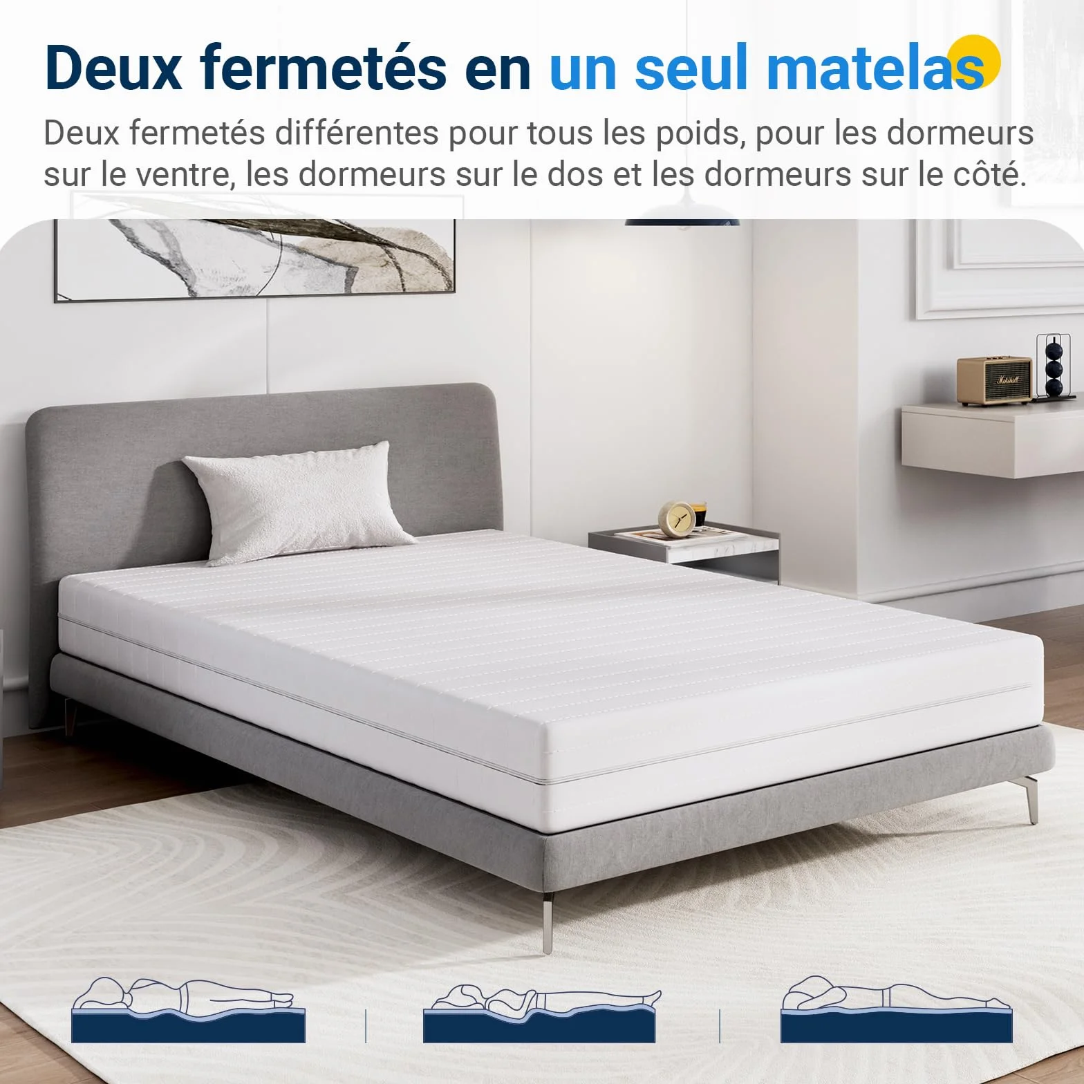 Avenco Matelas 90x190, Hauteur 16 cm, Matelas en Mousse en Fibre de Bambou, 7 Zones de Confort, Deux Faces Utilisable, Degré de Dureté H3 et H4, Matelas avec Housse Amovibl, Certifié Oeko-Tex