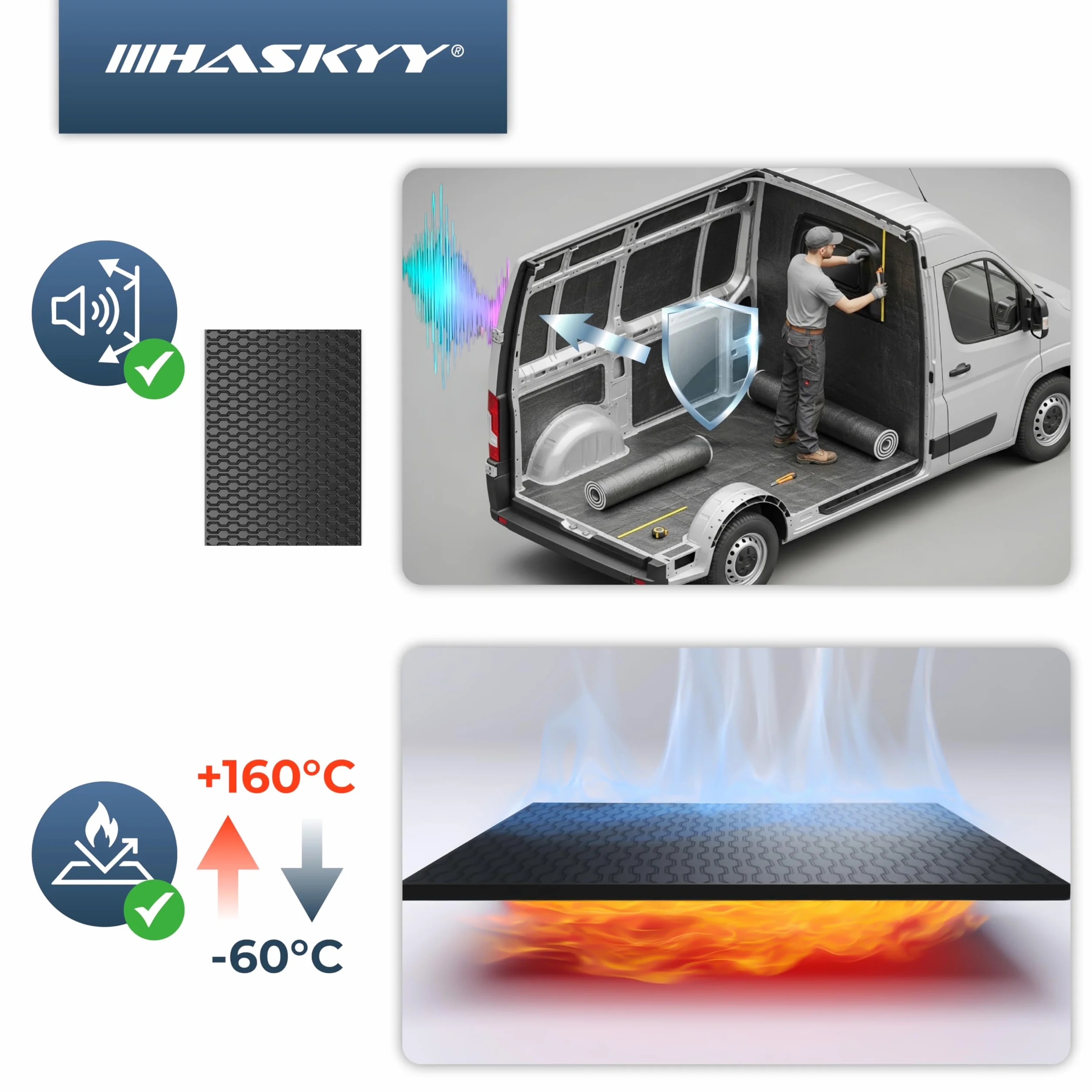 HASKYY Płyty aluminiowo-butylowe, 2 mm, 1,11 m², 500 x 370 mm, 6 x czarna, 6 x czarna mata izolacyjna Anti Dröhn – izolacja akustyczna i izolacja akustyczna