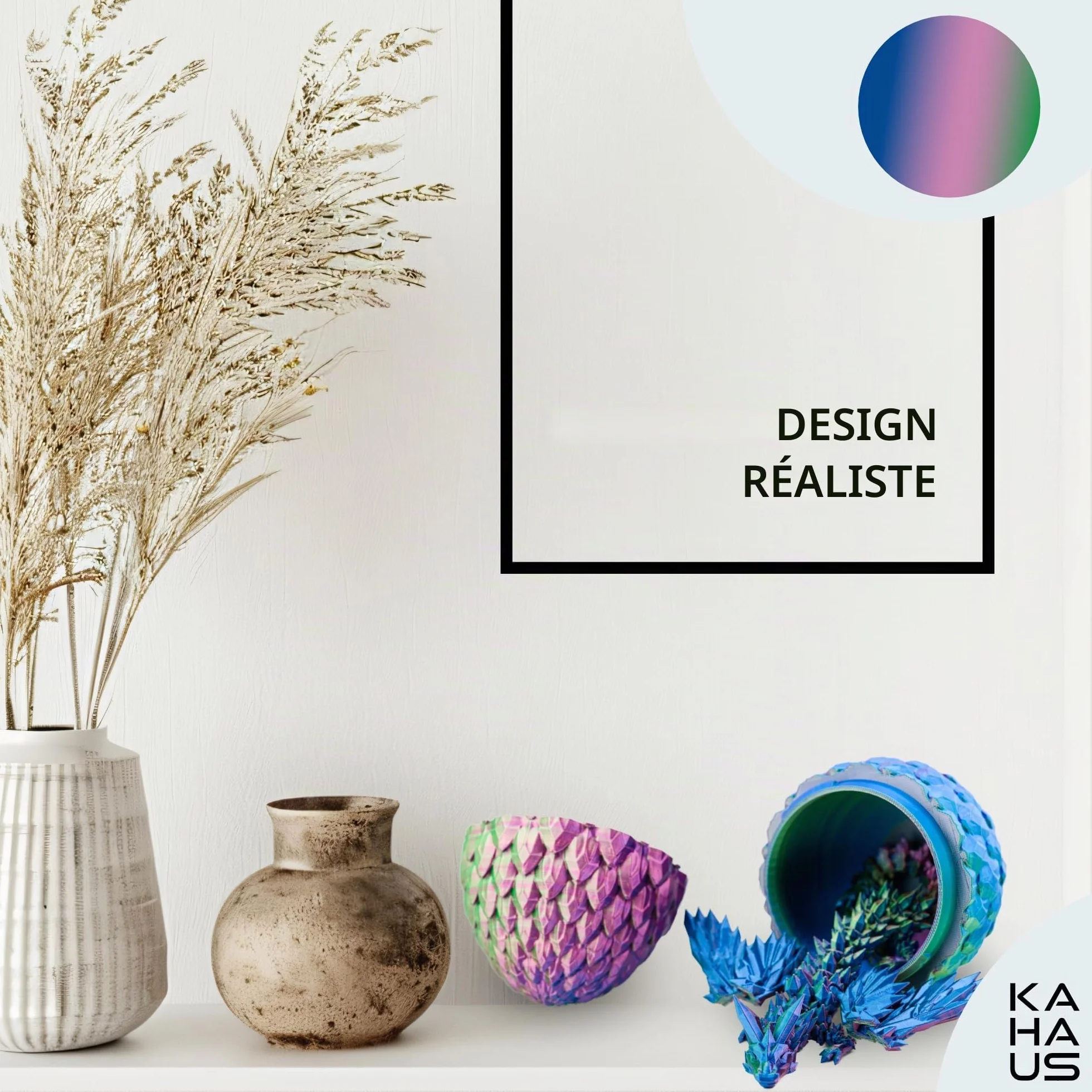 Dragon 3D décoratif de Collection 20 cm avec œuf 10 cm, Bleu-Vert-Violet, élément Mobile Fantasy (14+)