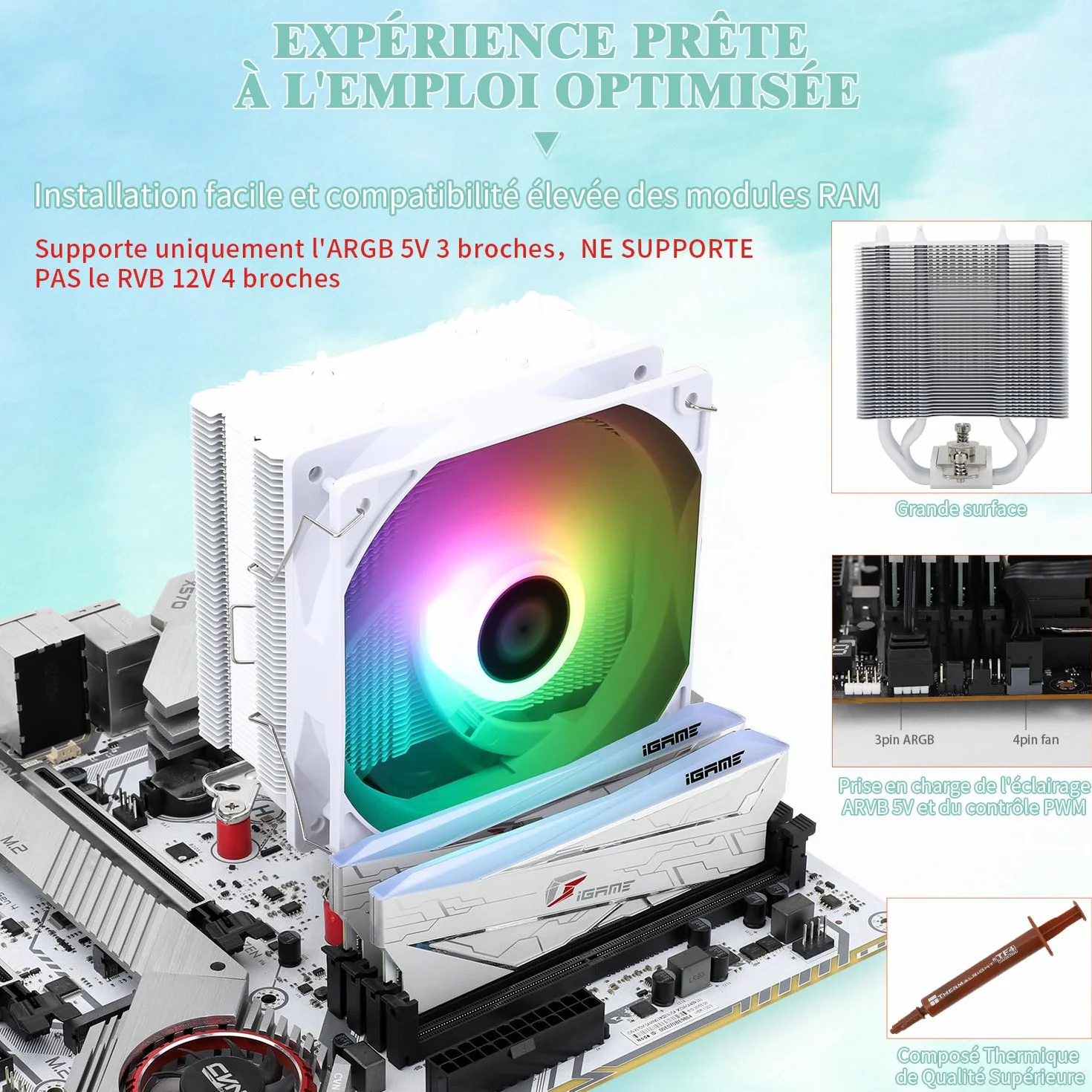 TR AssassinX120 SE WHITE ARGB chłodnica powietrza CPU, 4 rury grzewcze, TL-C12CW-S PWM Quiet Fan CPU Cooler z łożyskiem S-FDB, do AMD AM4 AM5 / Intel 1700/1150/1151/1200, chłodzenie PC