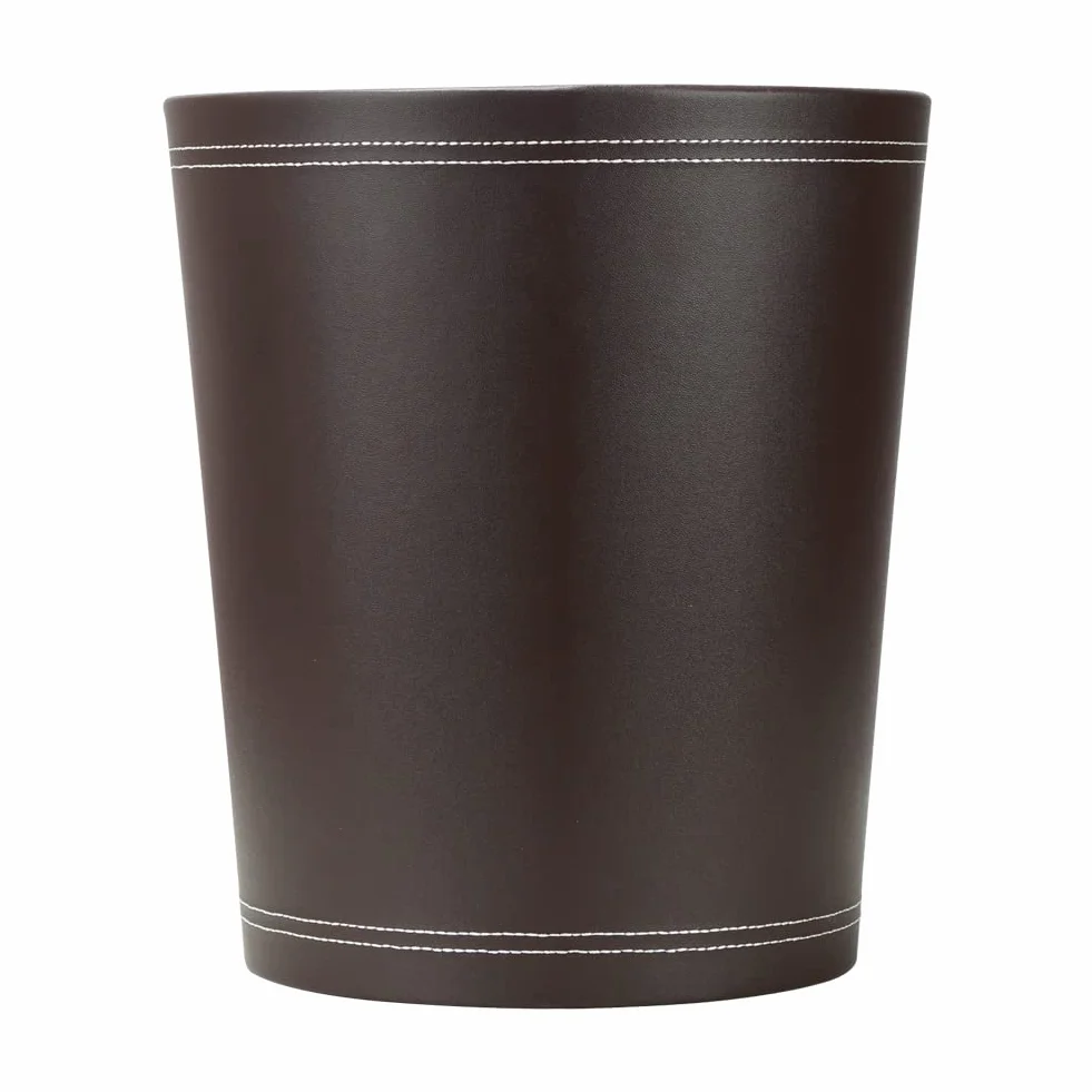 KINGFOM™ Corbeille à Papier en Cuir Rond Marron Bureau Salle de Bains