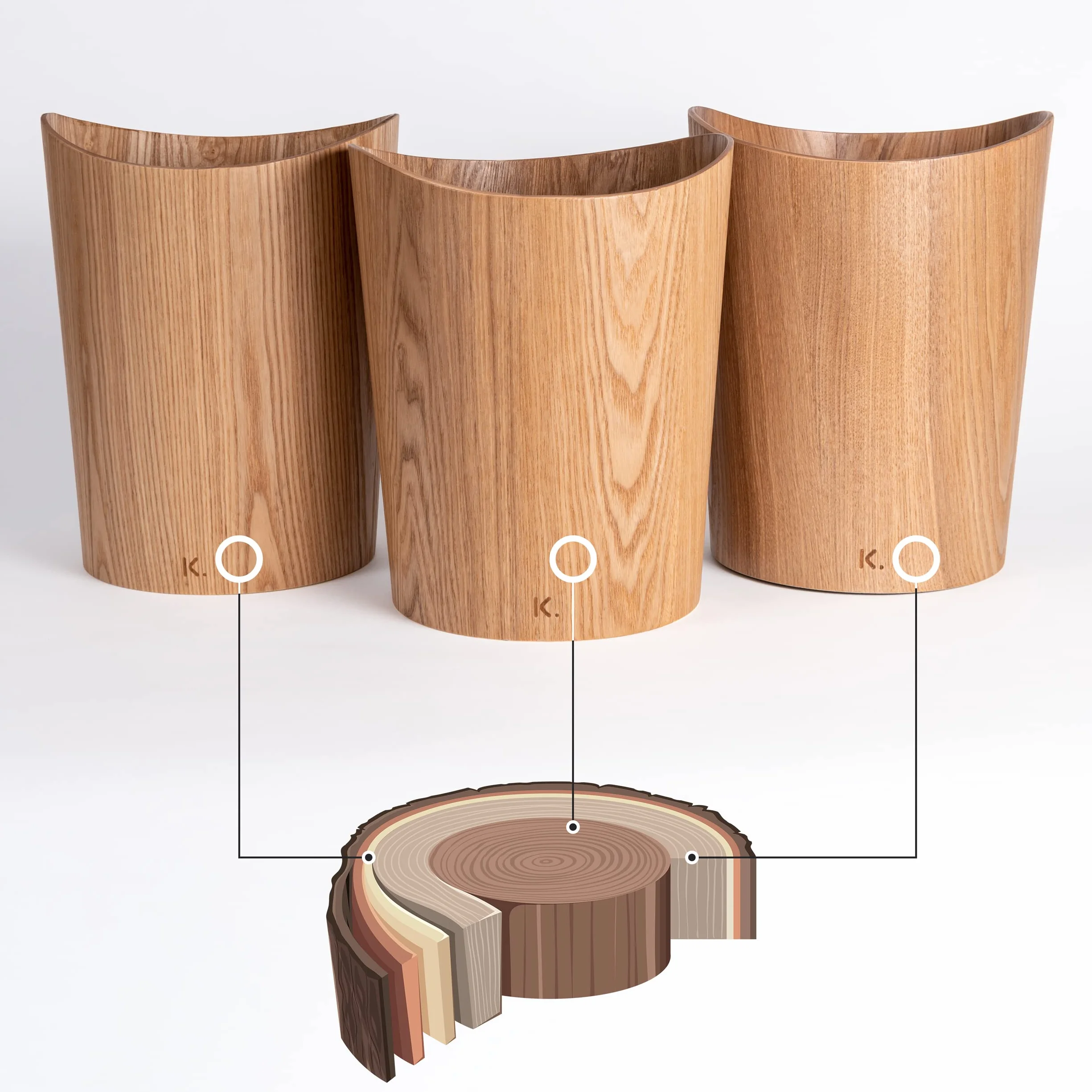 Corbeille à papier en bois véritable Börje 9 litres Frêne