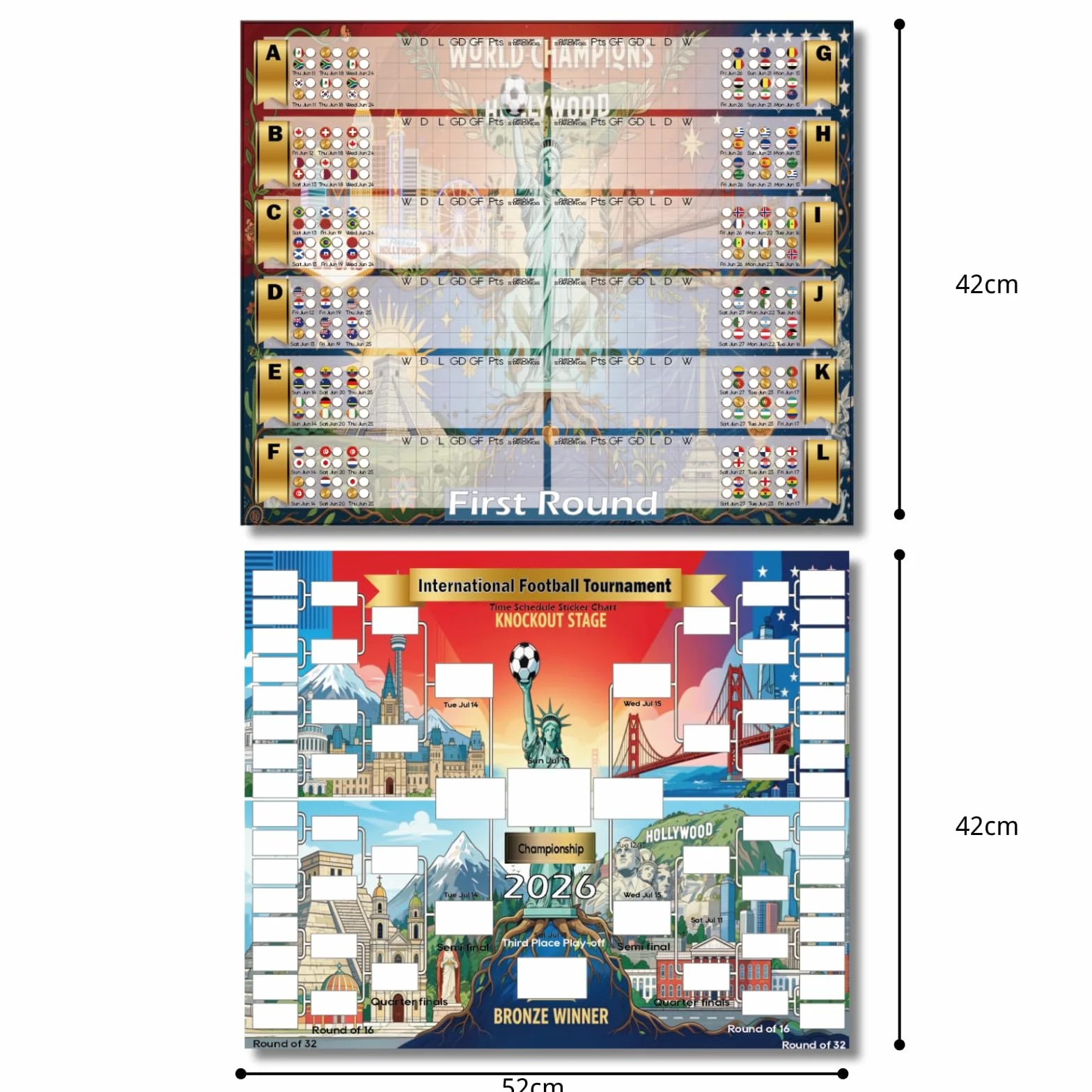 Plakat Mural Schedule Interactif Coupe du Monde 2026 - Stickers pour Prédire et Suivre 104 Matchs