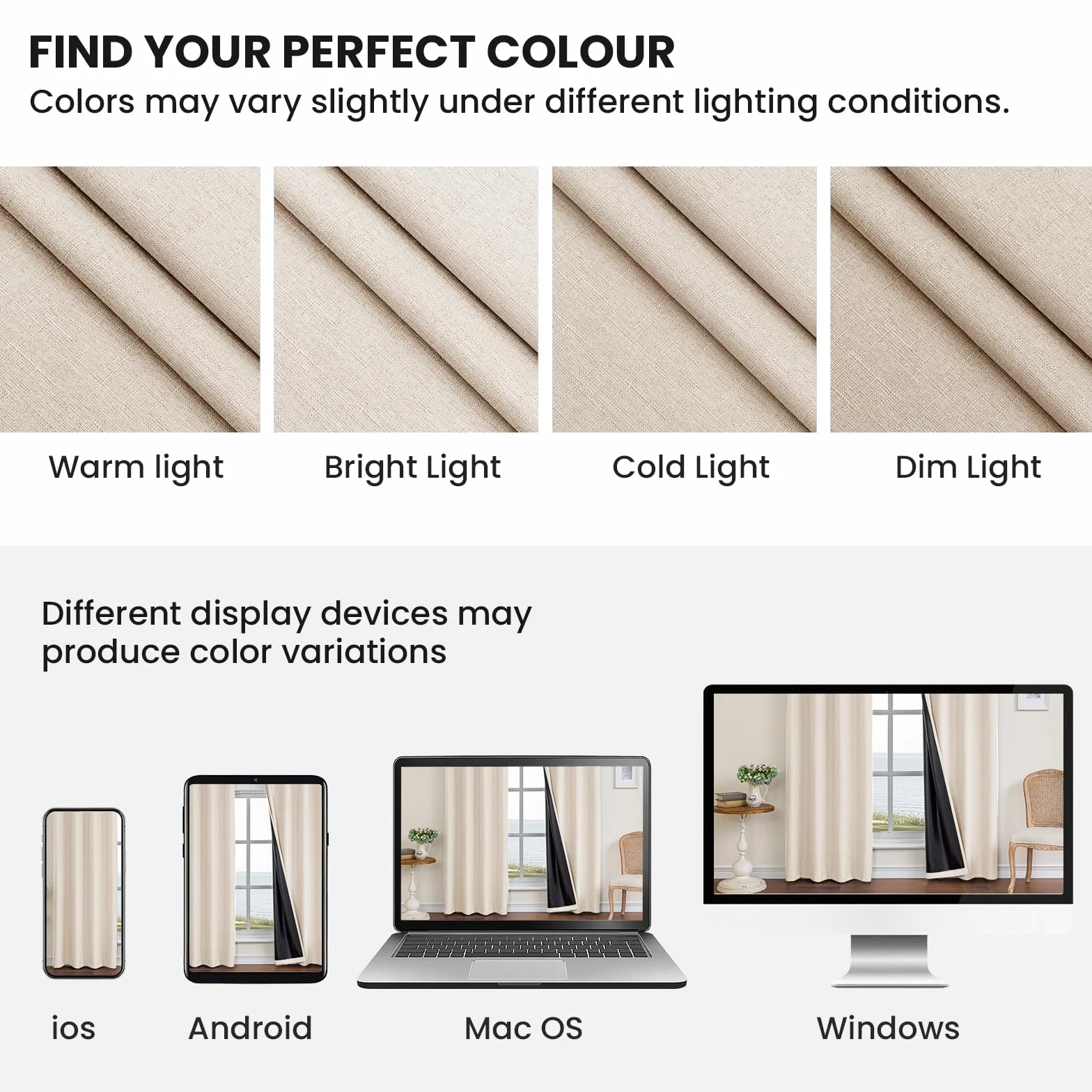 Rideau Occultant Lot de 2 140x200cm Effet Lin Thermique Isolant Anti Froid Chaleur Anti Bruit Anti UV avec Oeillet Beige