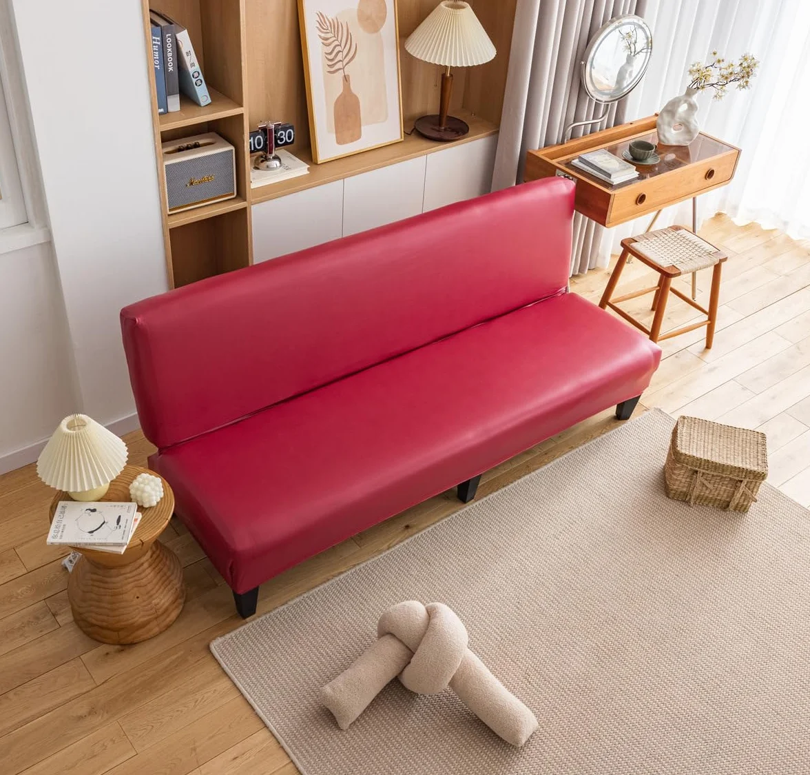 Housse Canapé Clic Clac Haute Élasticité 2/3 Places Imperméable Antidérapante Futon Protecteur Rouge 150-190cm