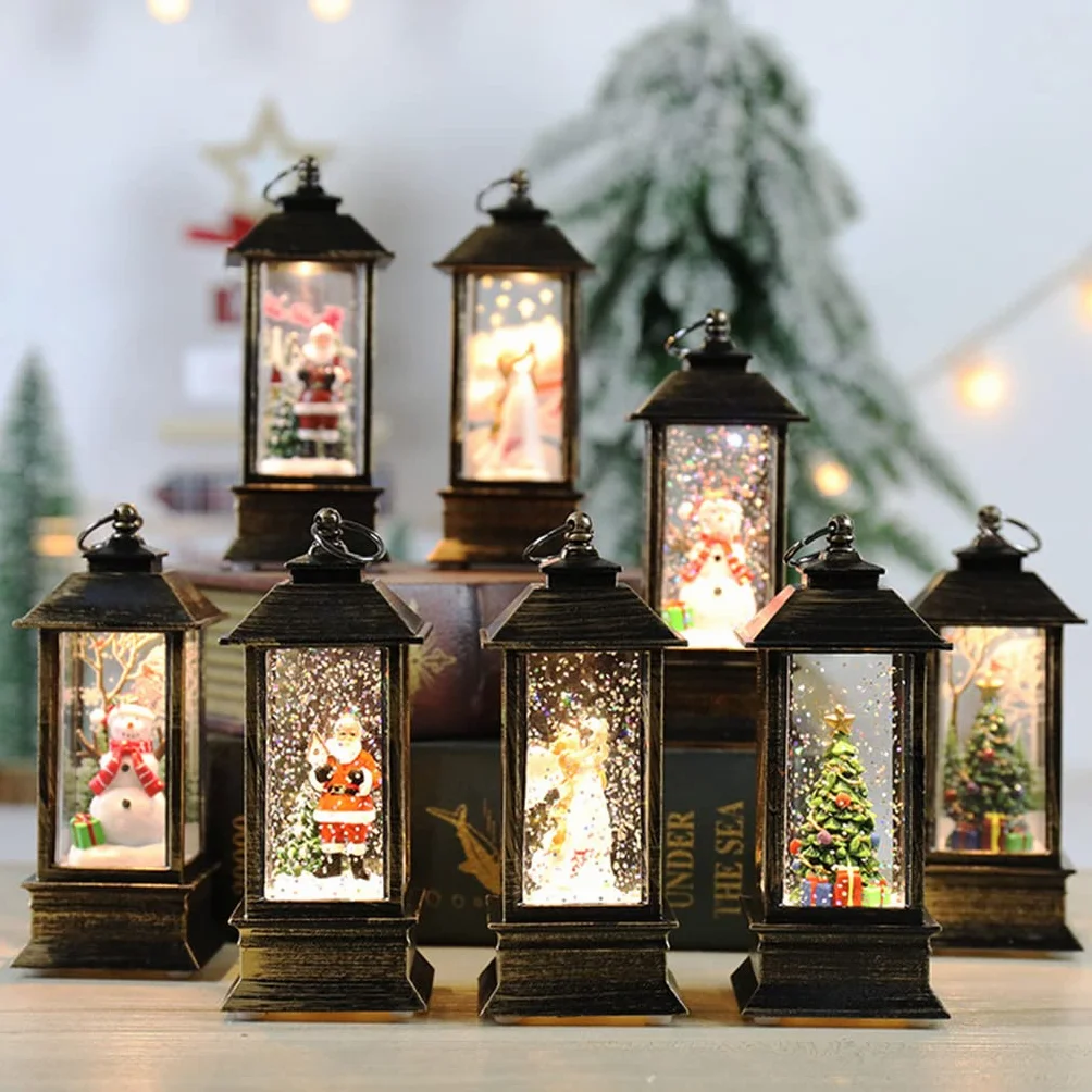 Lanterne boule à neige de Noël avec lumière LED scintillante Décoration de Noël en plein air