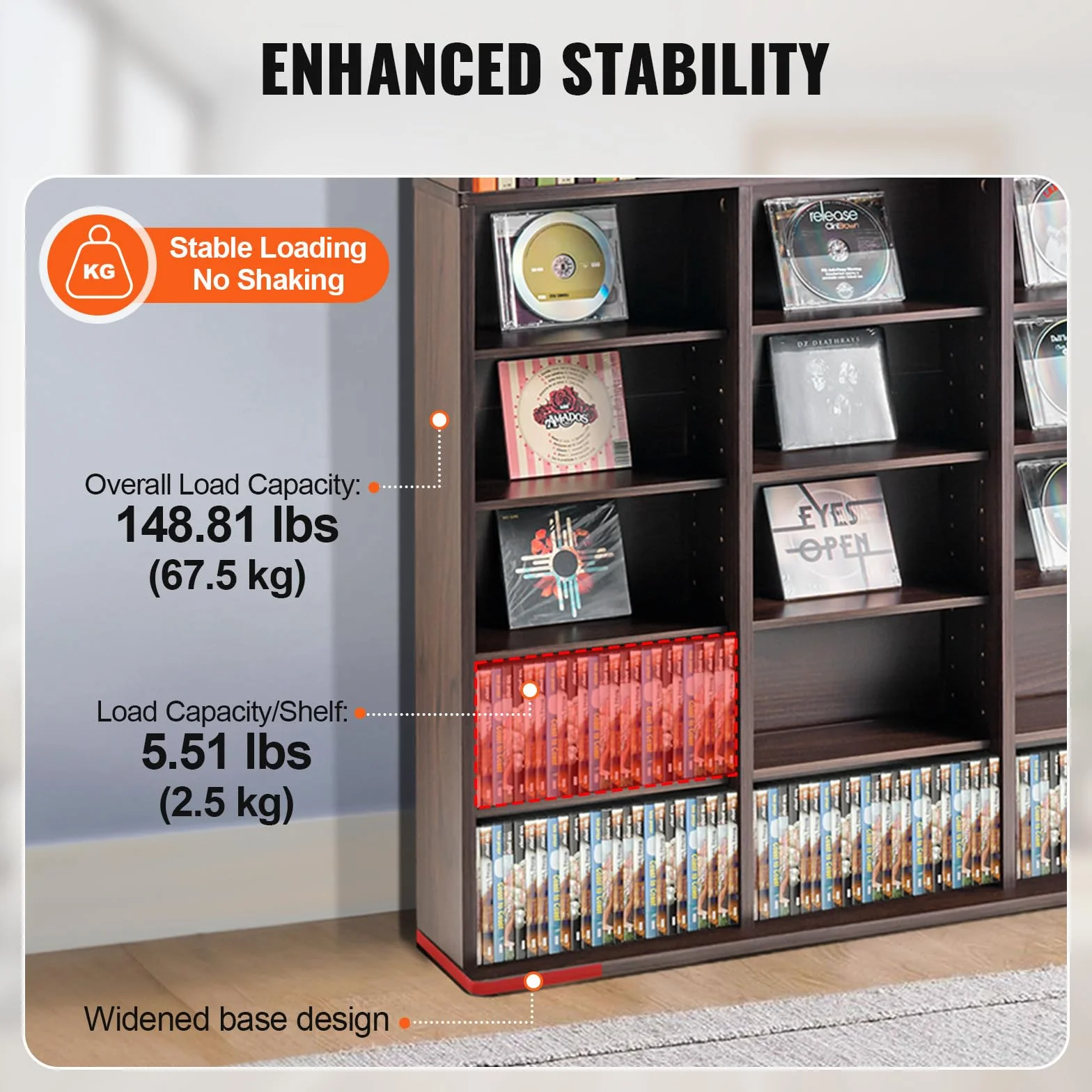 VEVOR Armoire de Rangement CD/DVD, réglable avec 27 Compartiments, étagère à DVD à 9 Couches pour 756 CD, protège et organise Les Collections de Musique, de Jeux vidéo ou de Souvenirs, Marron foncé