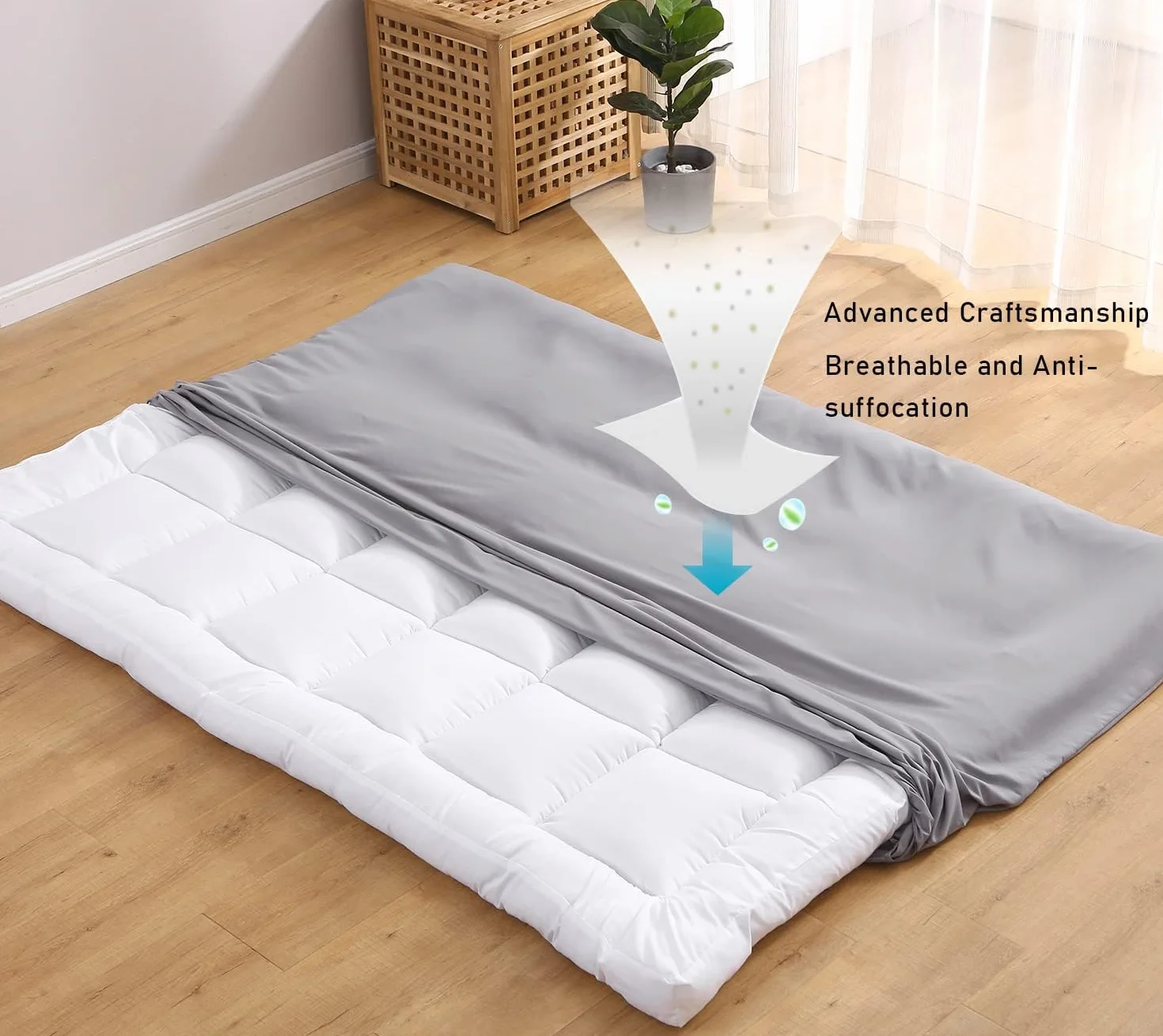 Housse de matelas futon japonais avec fermeture éclair - Housse de protection anti-poussière lavable 90 x 200 cm Q