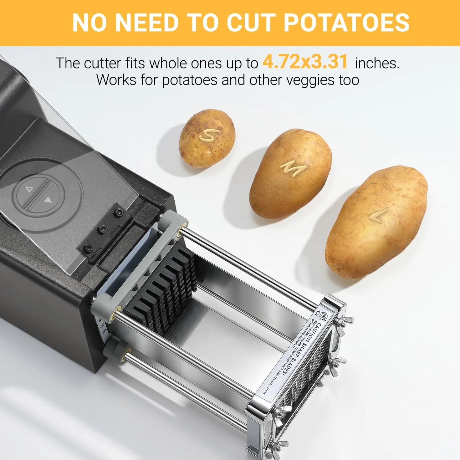 Coupe Frites Electrique, Sopito Coupe Frite Professionnel en Inox avec Lames de 6 mm, 9 mm et 12 mm, Coupe-frites Electrique pour Pommes de Terre, Concombres, Carottes et Courgettes