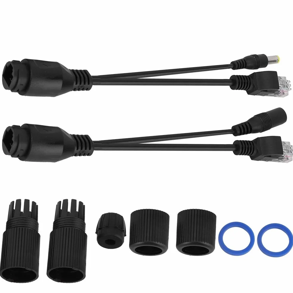 Rozdzielacz POE, wodoodporny kabel Ethernet 12 V zasilany pasywnym wtryskiwaczem rozdzielacza (kolor: czarny)