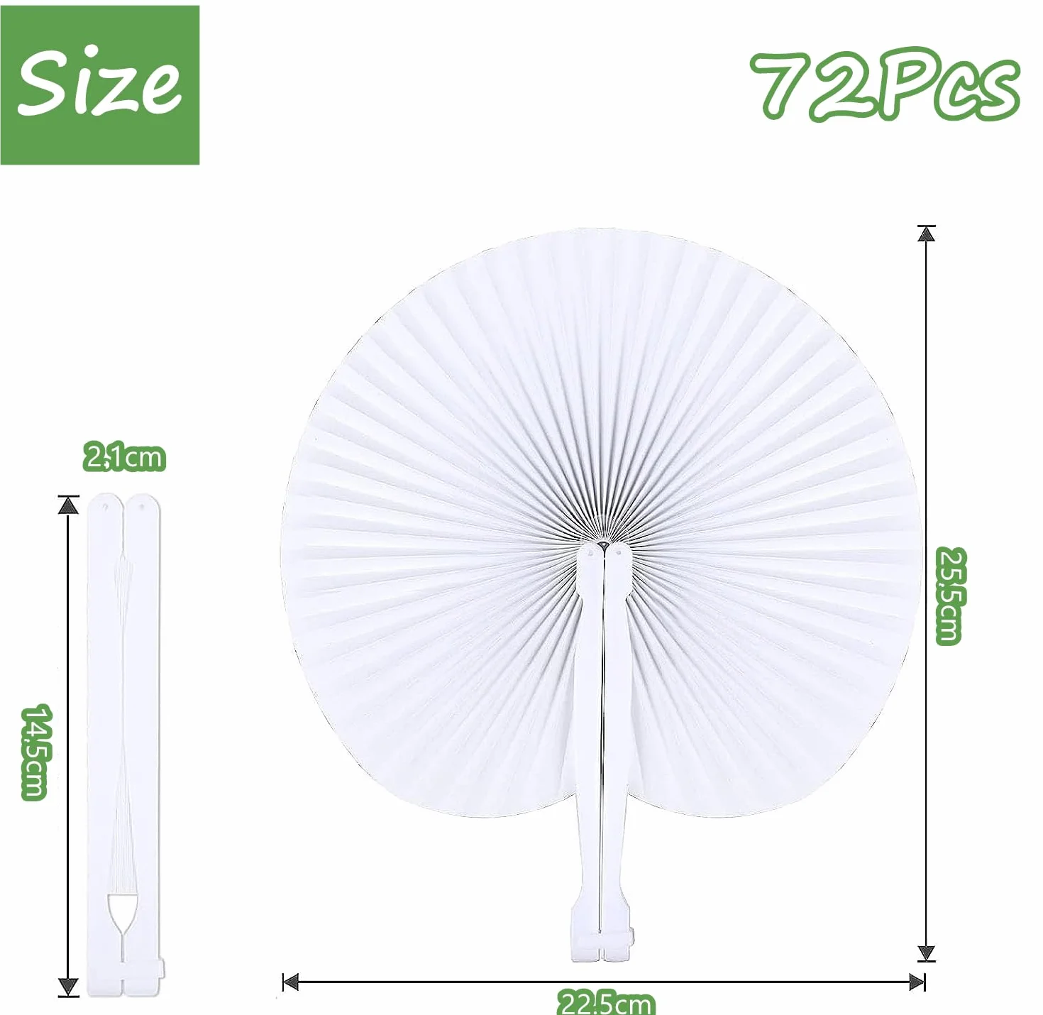 LATERN 72 Pièces Éventails Pliants en Papier, 25CM Éventails Ronds en Papie Ventilateurs Portatifs Chinois Éventails de Mariage Blancs avec Poignées en Plastique pour L'Été Mariage Anniversaire Fête