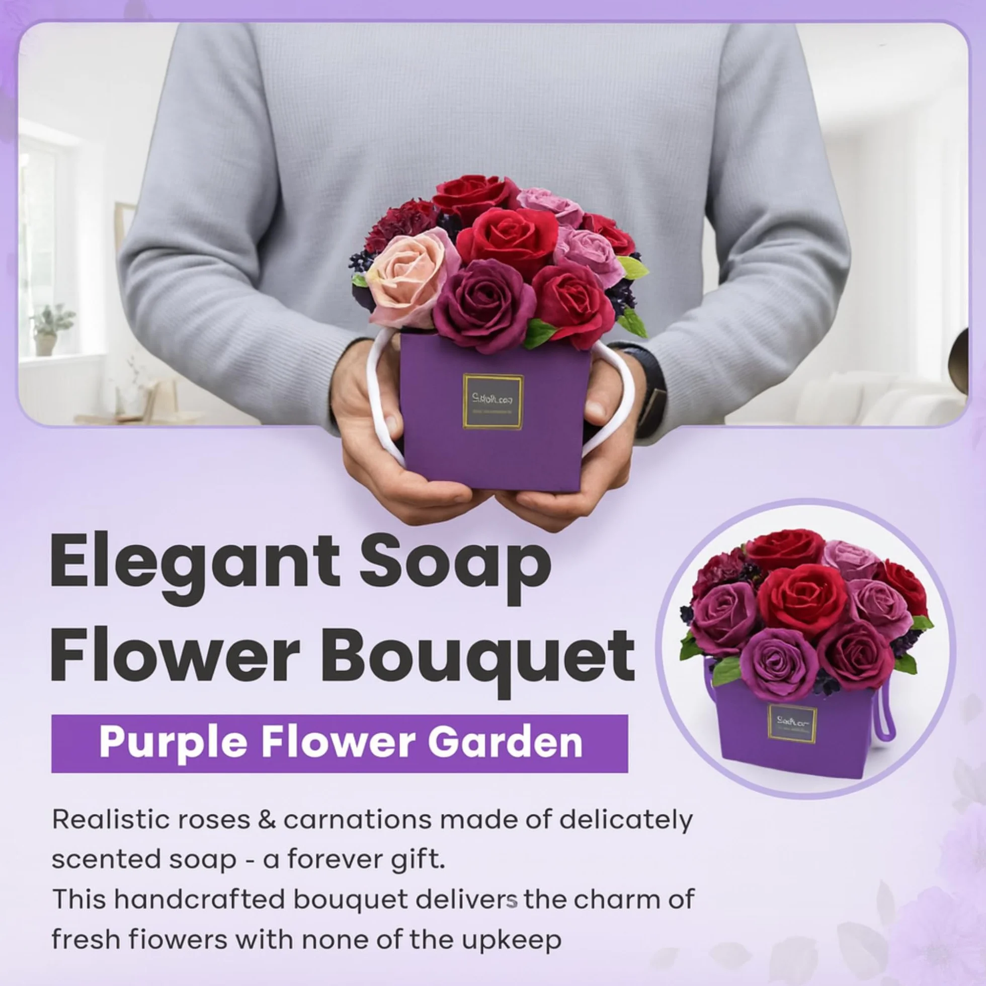 Bouquet de Fleurs de Savon Violet pour Fête des Mères et Saint-Valentin