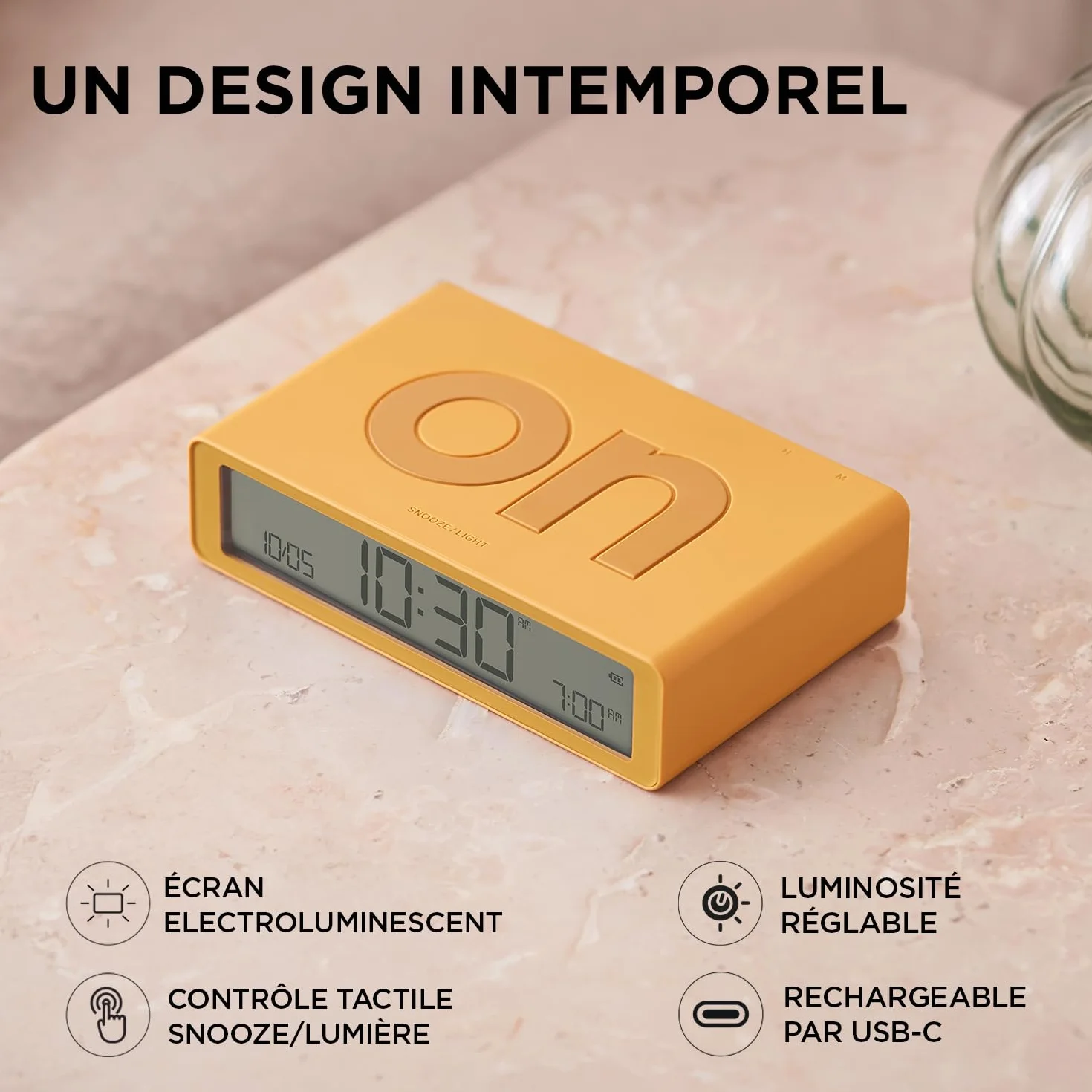 Lexon Flip Classic réveil lumineux réversible avec écran LCD, lumière tactile, rechargeable USB-C, kaki