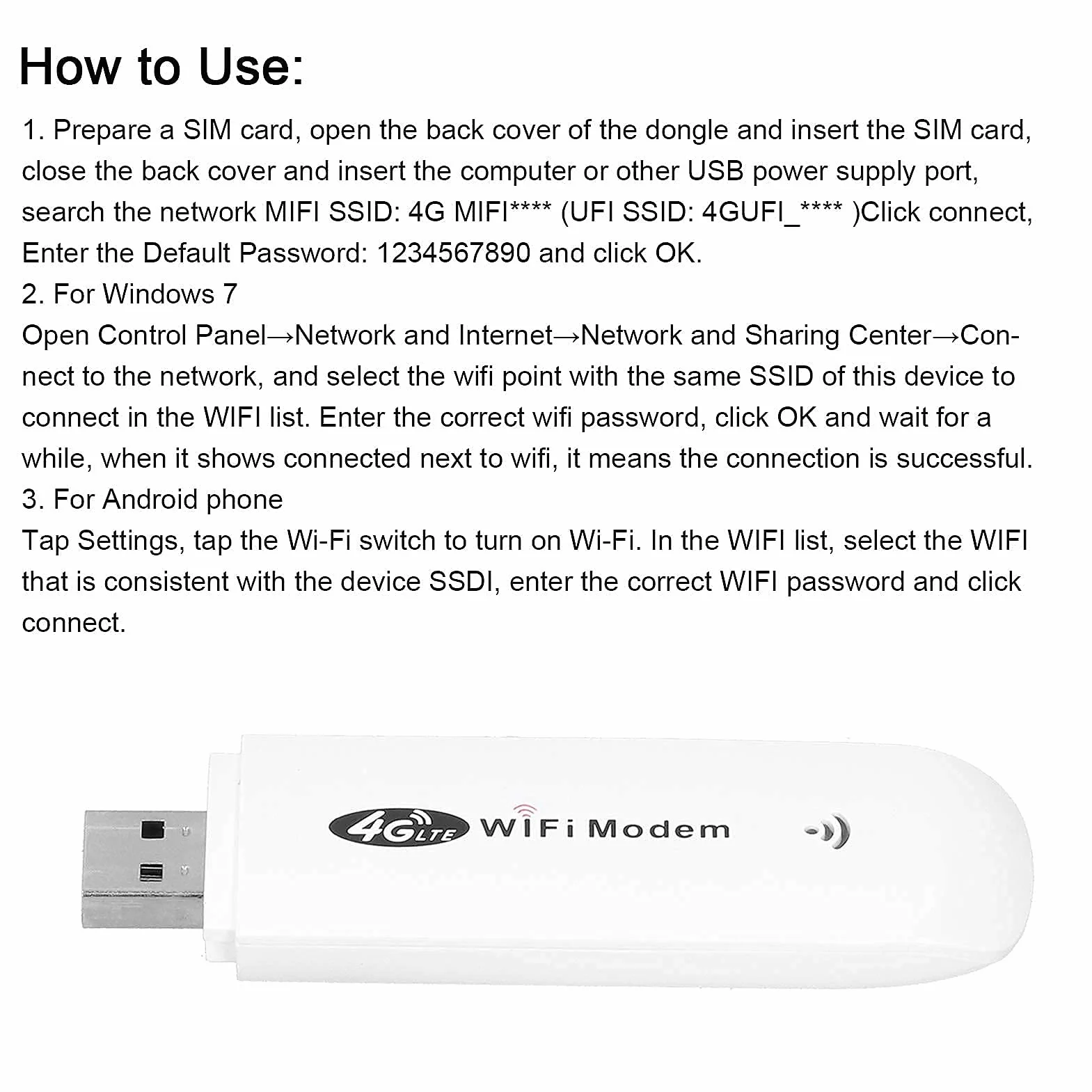 Modem WiFi 4G LTE Dongle avec Fente pour Carte SIM