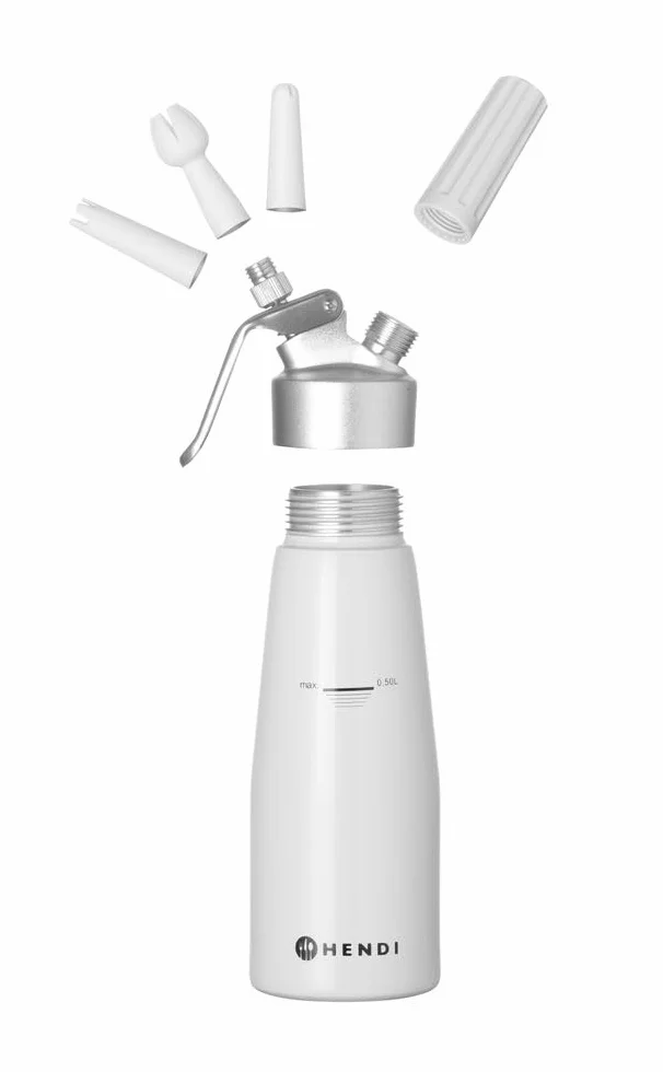 HENDI Siphon à Chantilly 500ml Aluminium Blanc ø80x260mm avec 3 Douilles et Brosse de Nettoyage