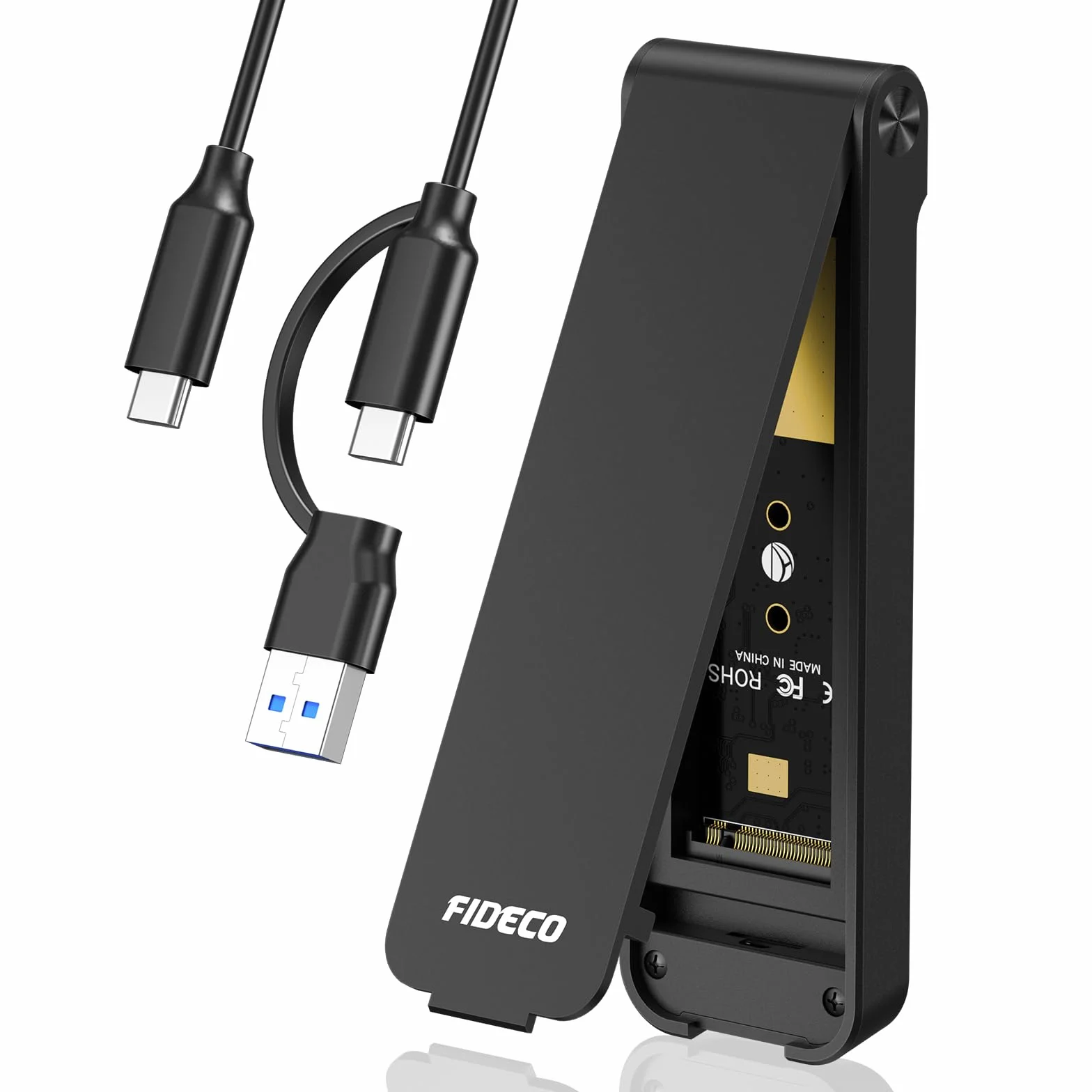 FIDECO Obudowa M.2 NVMe, obudowa USB 3.2 Gen 2 NVMe SSD, adapter PCIe NVMe do kluczy M i M+B, konstrukcja w stylu kanapkowym, instalacja bez narzędzi, obsługa UASP i TRIM