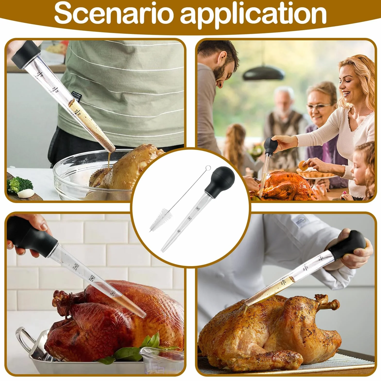 Pipette Cuisine avec Brosse de Nettoyage, 1 Pièce, Kit de Cuisson Turkey Seringue Compte-Gouttes d'Huile pour BBQ