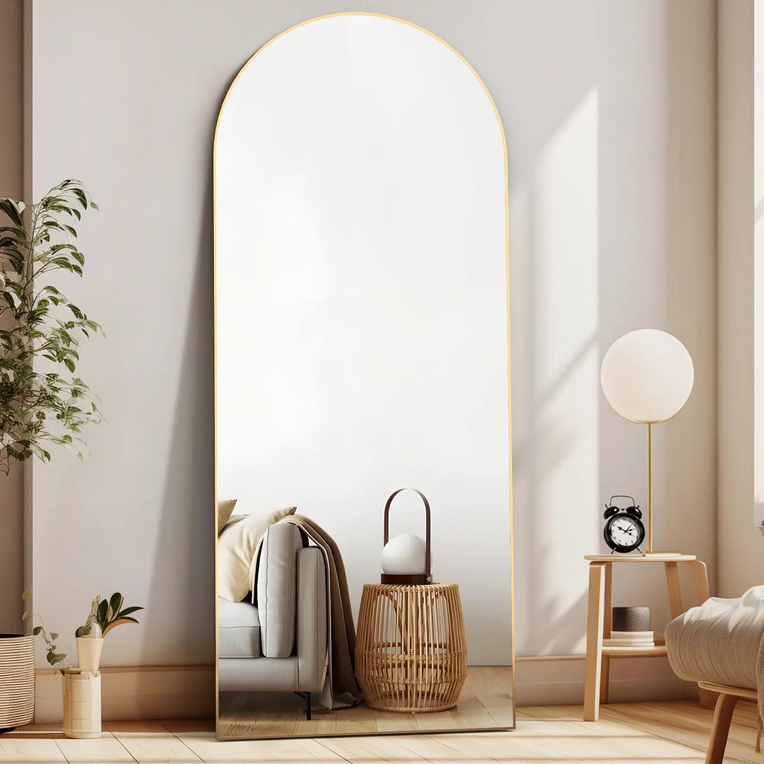 Miroir bombé doré 165 x 60 cm suspendu appuyé chambre