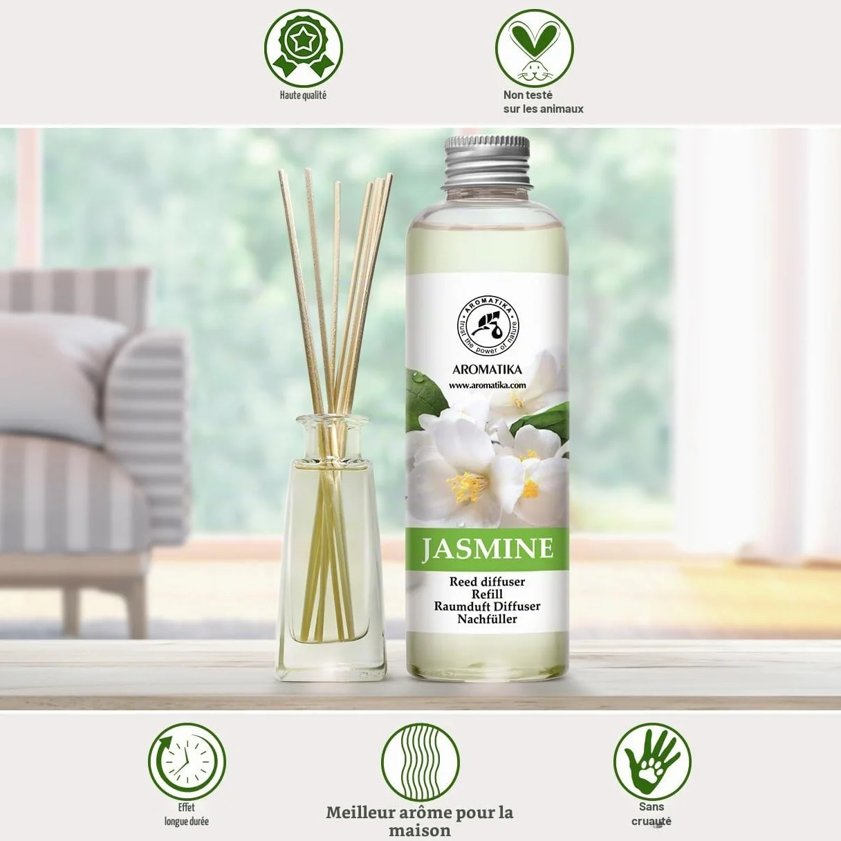 Diffuseurs de Parfum Jasmin 200 ml - Arôme Floral - Desodorisant Maison - Aromathérapie