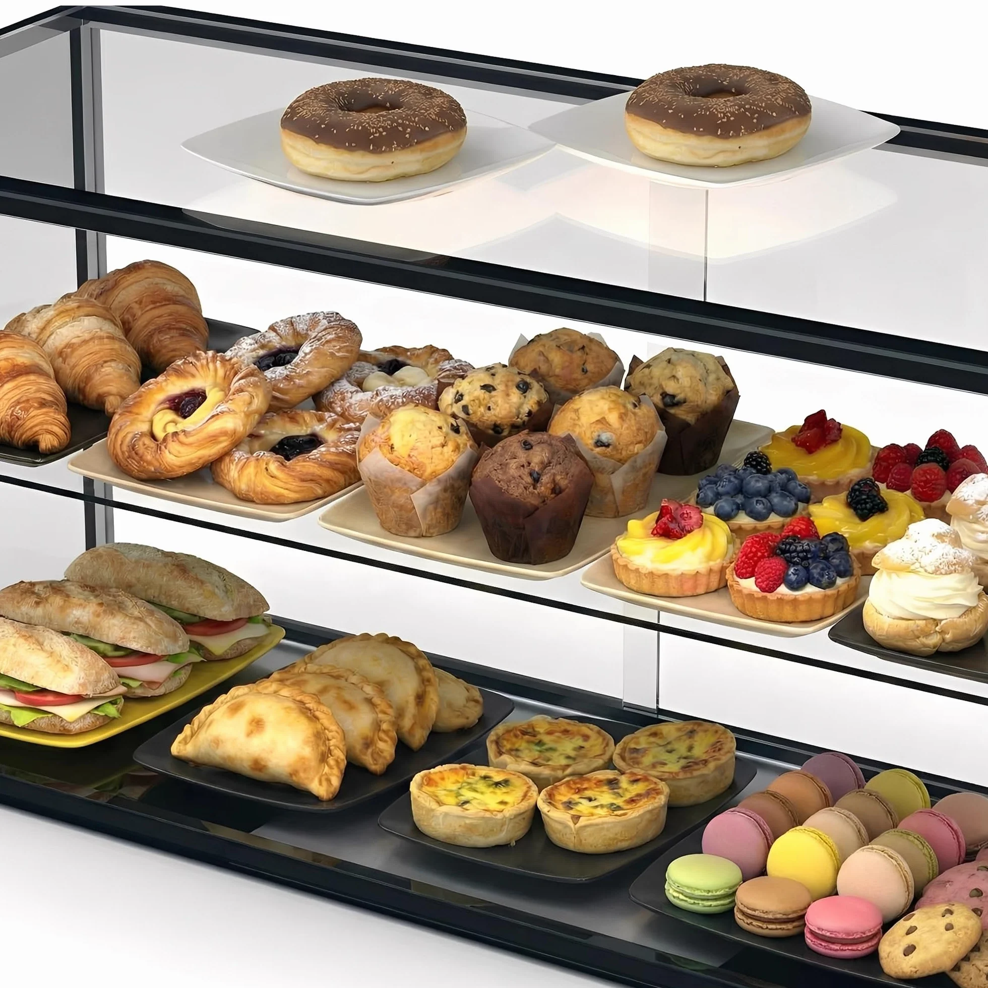 MBH - Vitrine neutre de comptoir 92x39 cm, vitrage droit trempé, 2 niveaux, sans éclairage LED, portes arrière coulissantes, pour bar, café, restaurant, viennoiseries et pâtisserie.