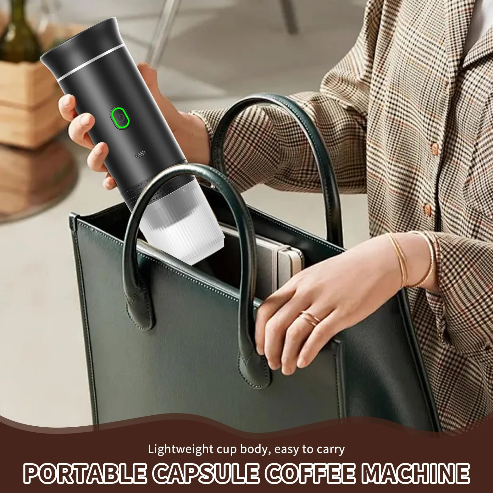 PZCC Machine à Café Portable de Voyage, Chauffage Rapide 3 En 1 Cafetiere Portable 12V, Chauffage Rapide, Compatible avec Grandes et Petites Capsules et Café Moulu, Pour Voyage (Noir)