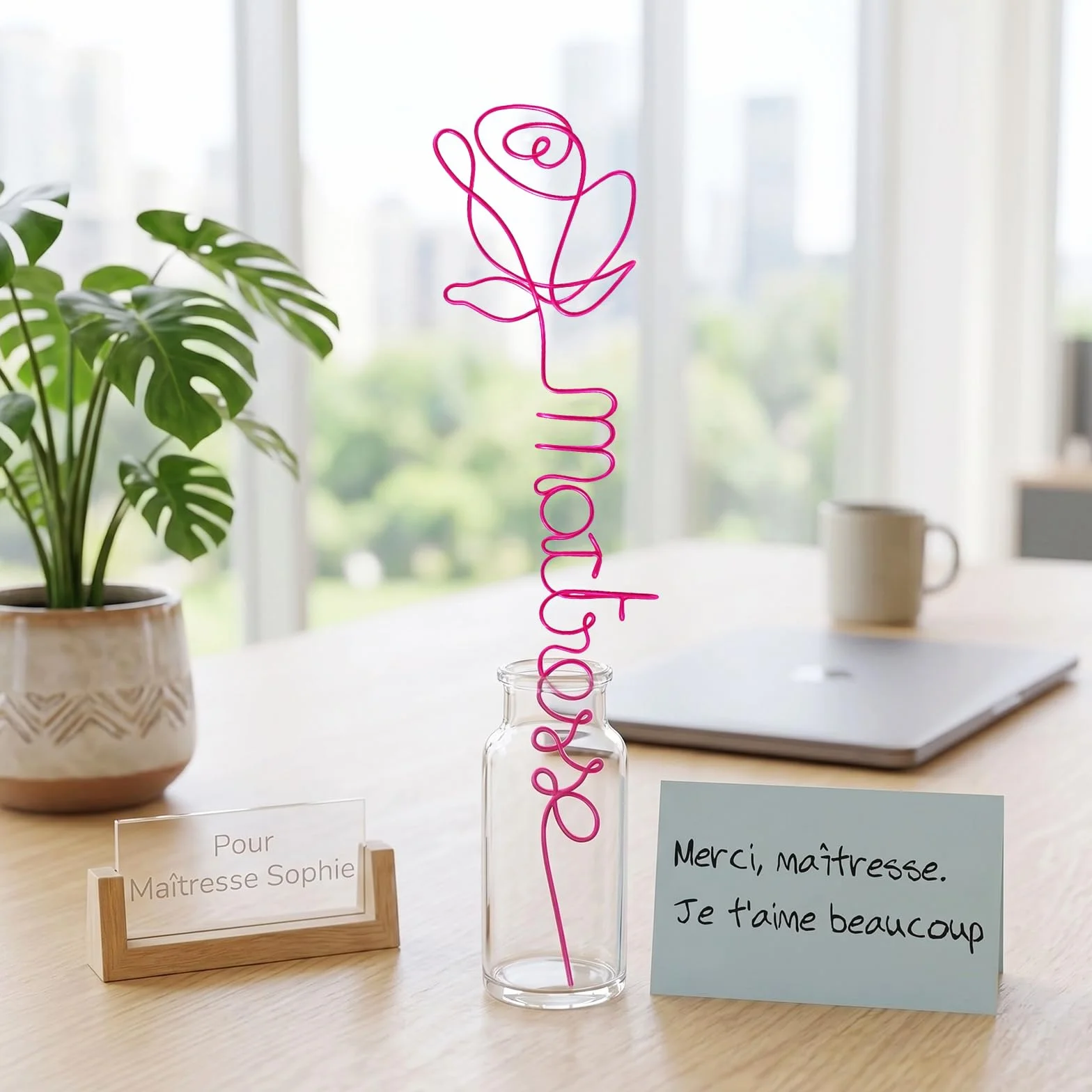 Fleur en Fer Maîtresse Rose en Fil Métal Artisanat Créatif Cadeau Fête des Enseignants