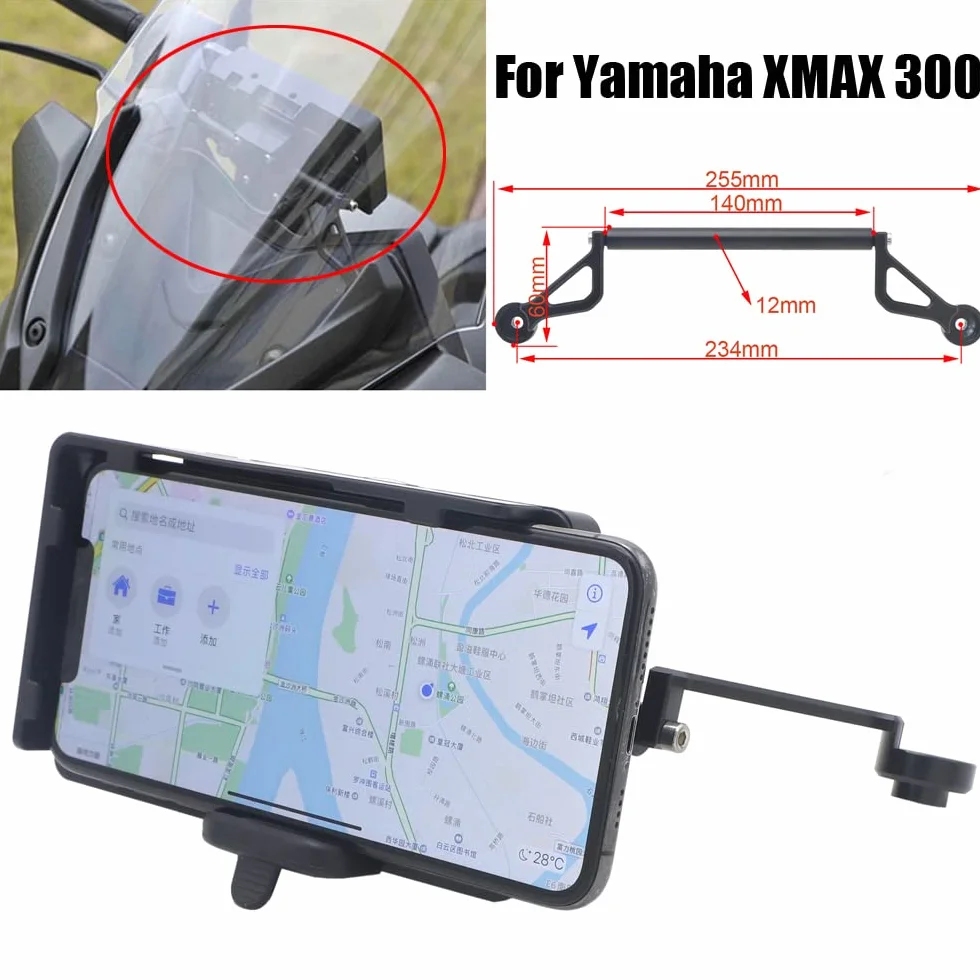 HYRAM Motocykl przedni stojak na telefon uchwyt na telefon Smartphone nawigacja GPS uchwyt pasuje do Yamaha XMAX300 X MAX XMAX 300 125 250 400 Mocowania kierownicy (Size : A)