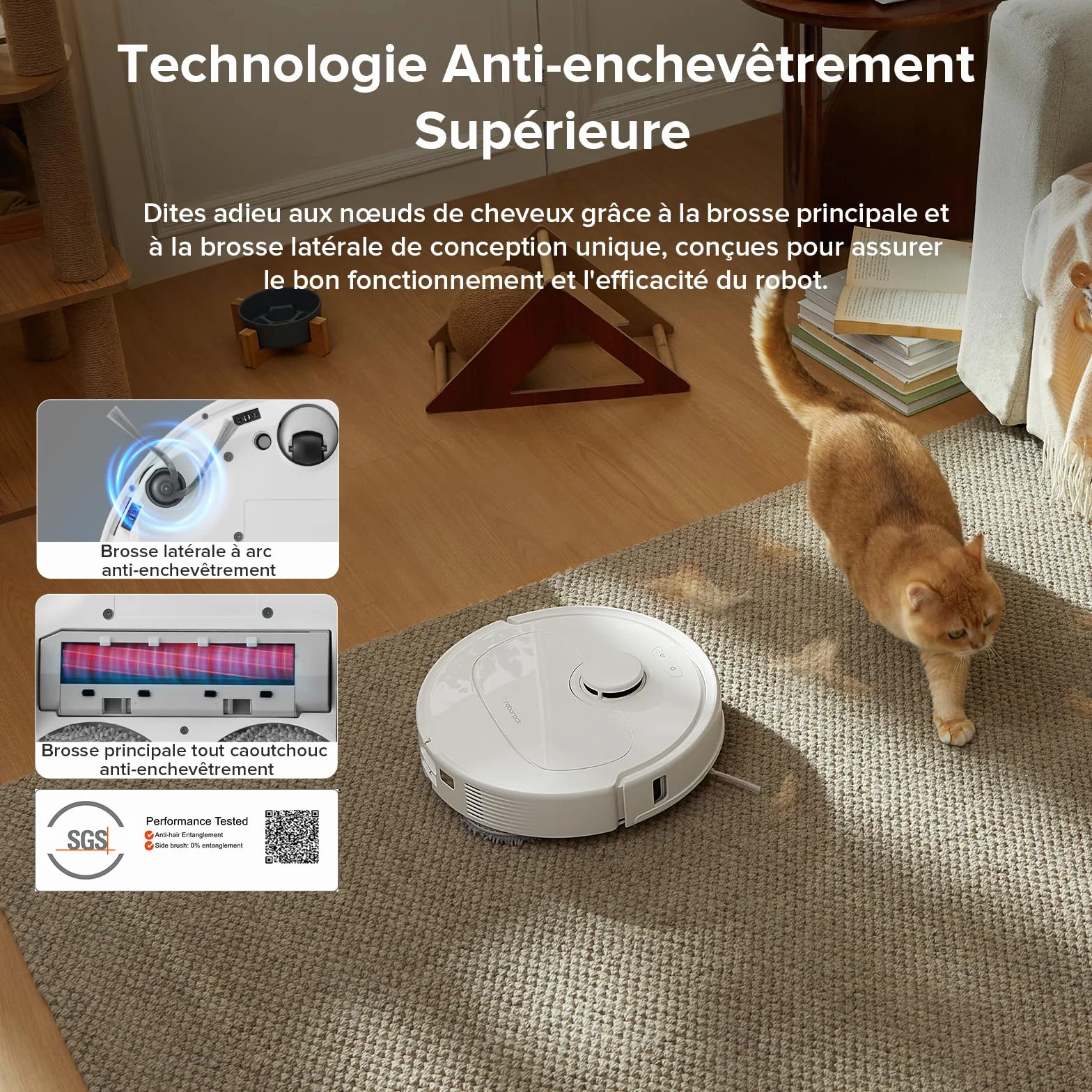 Roborock QV 35A Aspirateur Robot Laveur 8000Pa HyperForce Station Multifonctionnelle Serpillière Rotative 200 TR/Min Relevable 10mm