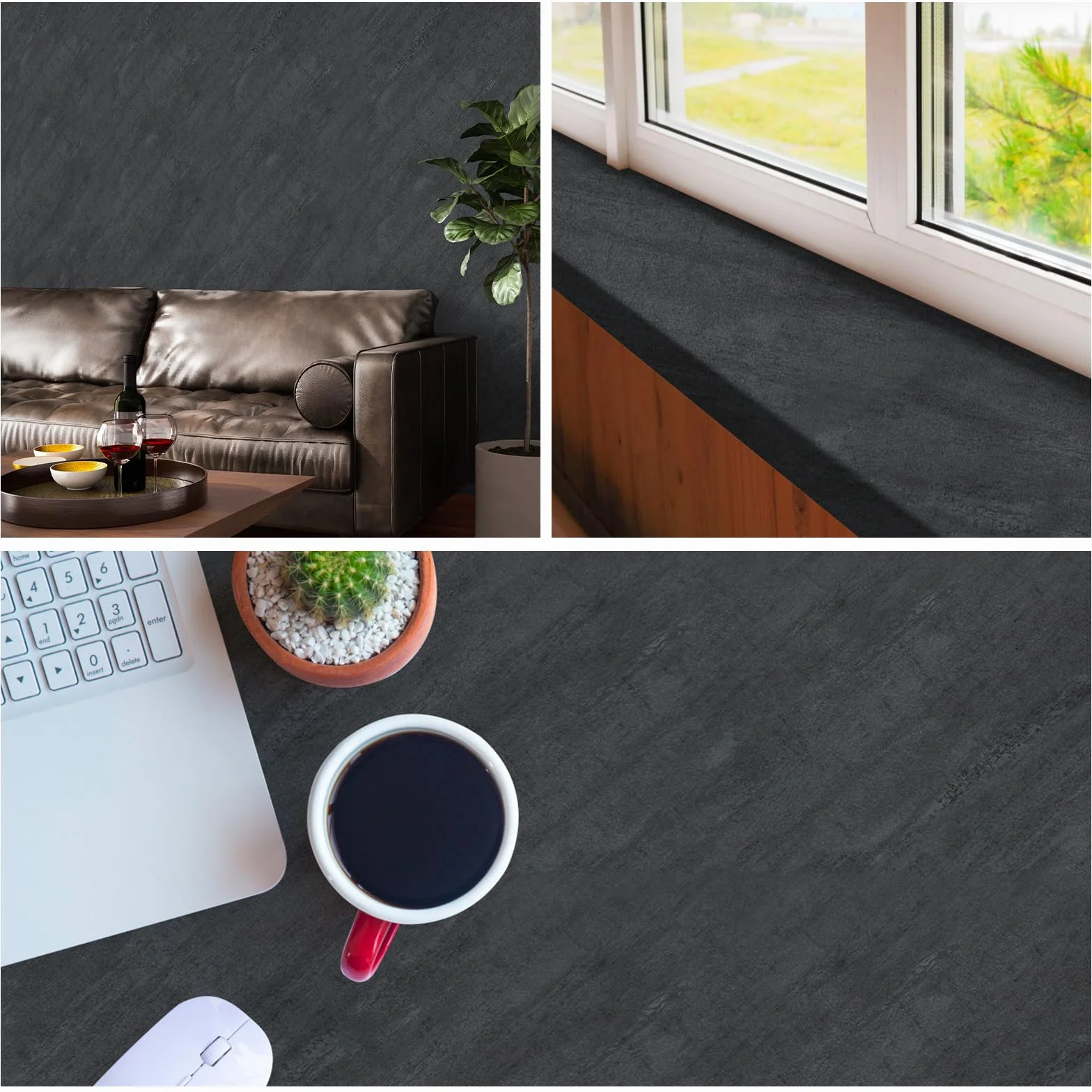 Papier Adhesif Meuble Gris 60x300cm Film Autocollant Decoratif Impermeable Salon Cuisine Chambre