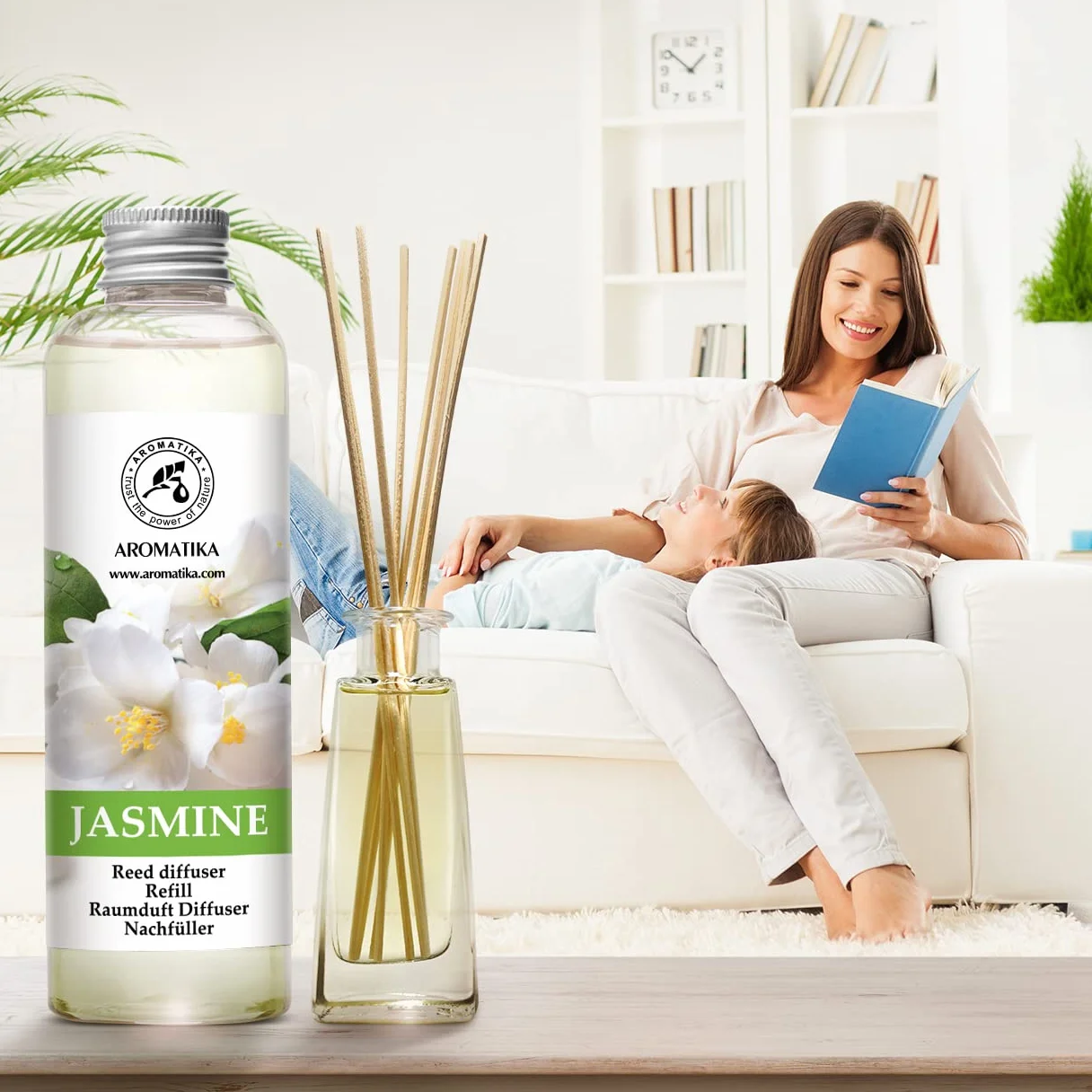 Recharge Diffuseurs de Parfum 3x200ml Monoï de Tahiti Vanille Jasmin - Parfum d'Ambance Frais Longue Durée