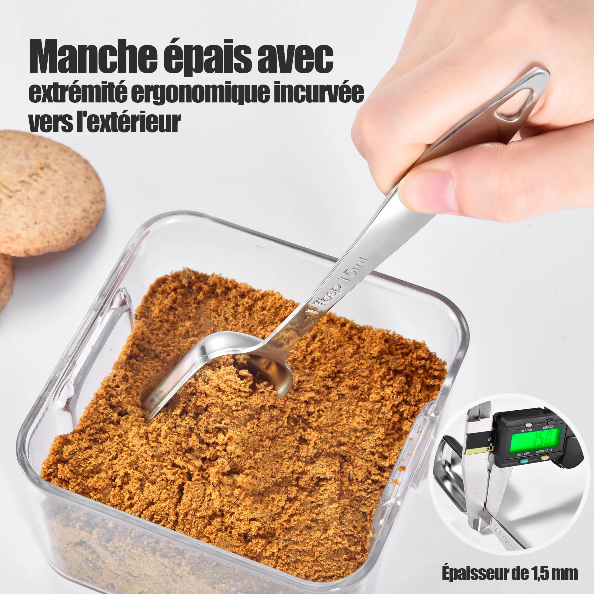 Doosu Ensemble de cuillères à mesurer en métal acier inoxydable 18/8, cuillères à café long manche, 7 pièces