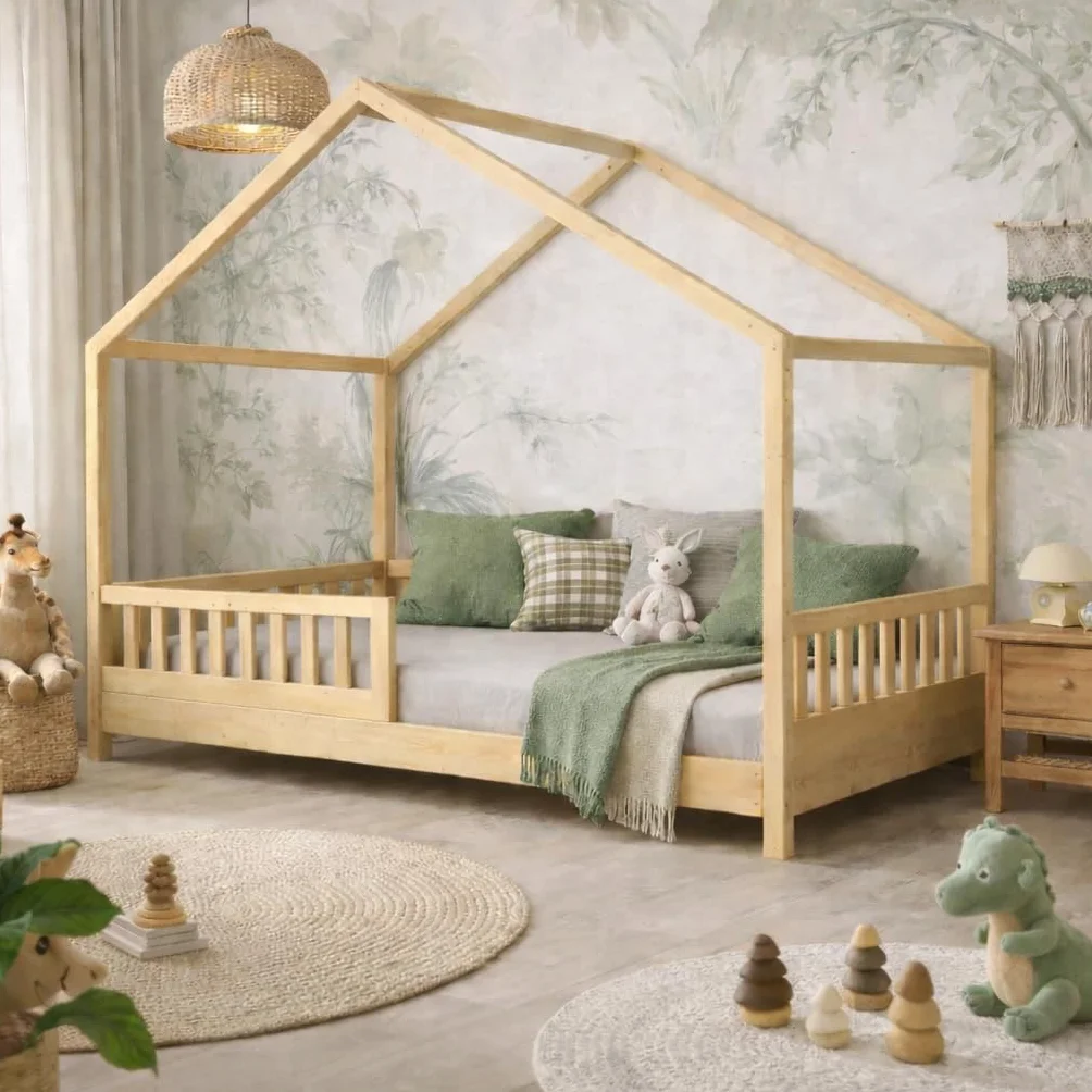 Lit cabane Maison Tente en Bois pour Enfant 90x190