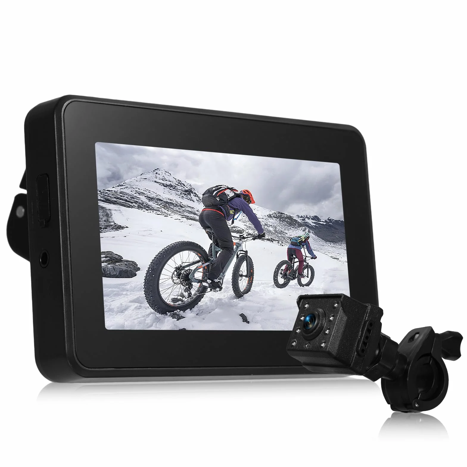 Shkalacar Tylna kamera rowerowa, lusterko do kierownicy rowerowej 1080P kamera cofania z monitorem 4,3 cala, 8 diod LED noktowizor rowerowy