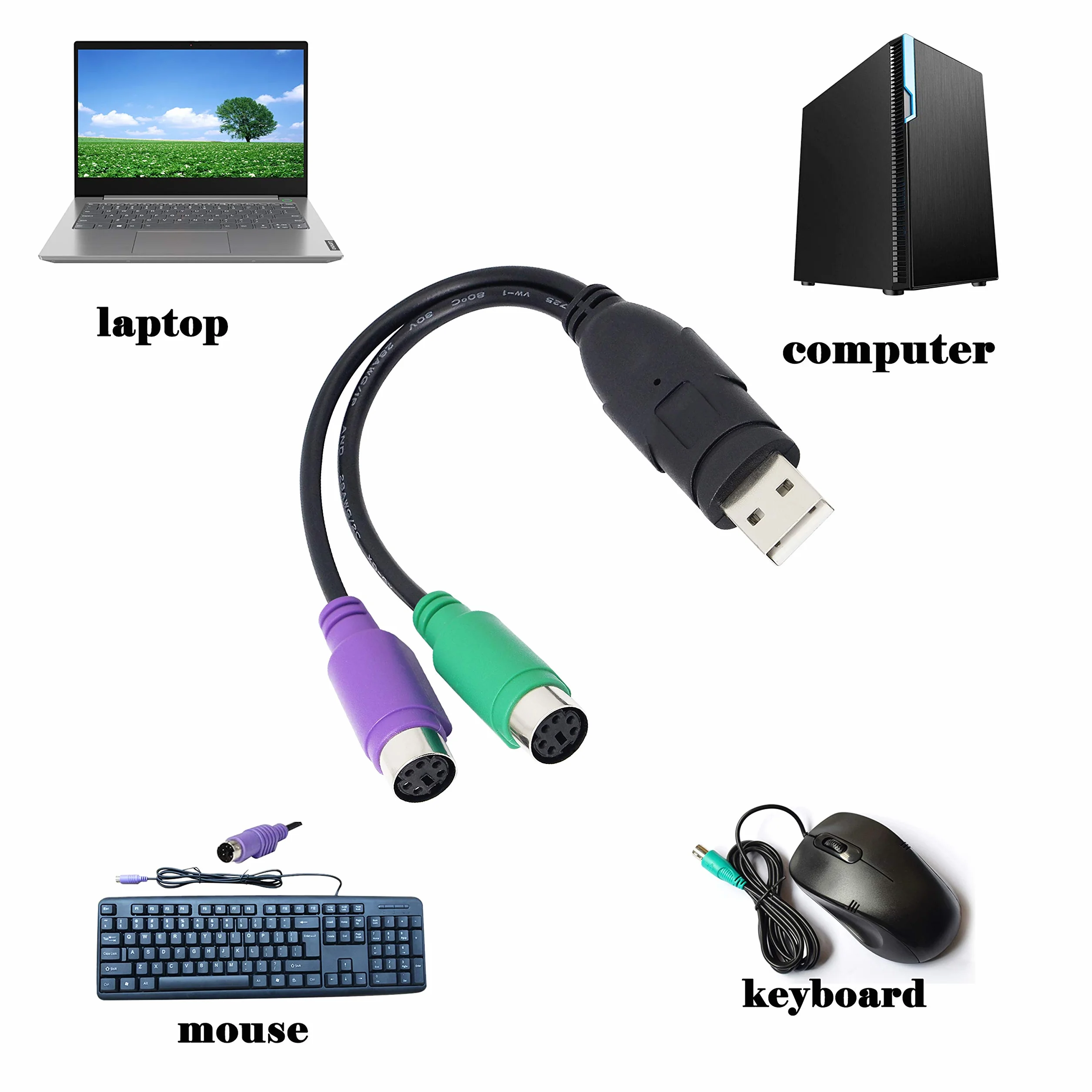 HONGLEI Adaptateur USB vers PS2, convertisseur clavier souris Plug and Play