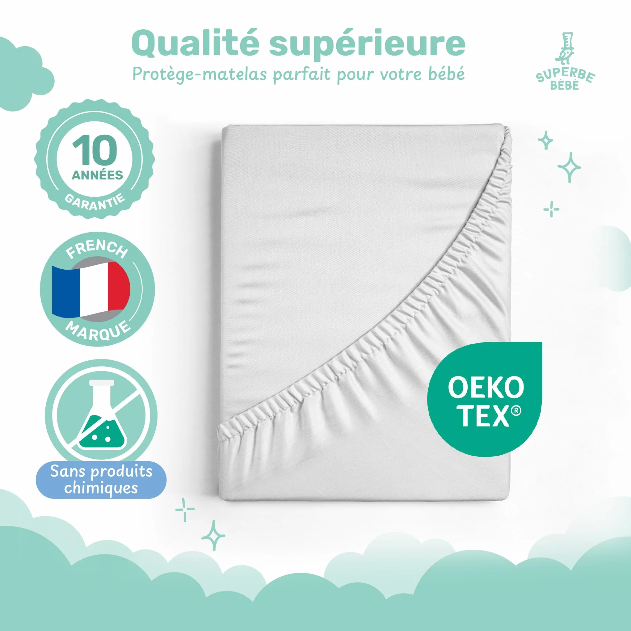 Alèse Matelas Bébé 60x120 Imperméable Lavable en Machine Oeko Tex Garantie 10 Ans